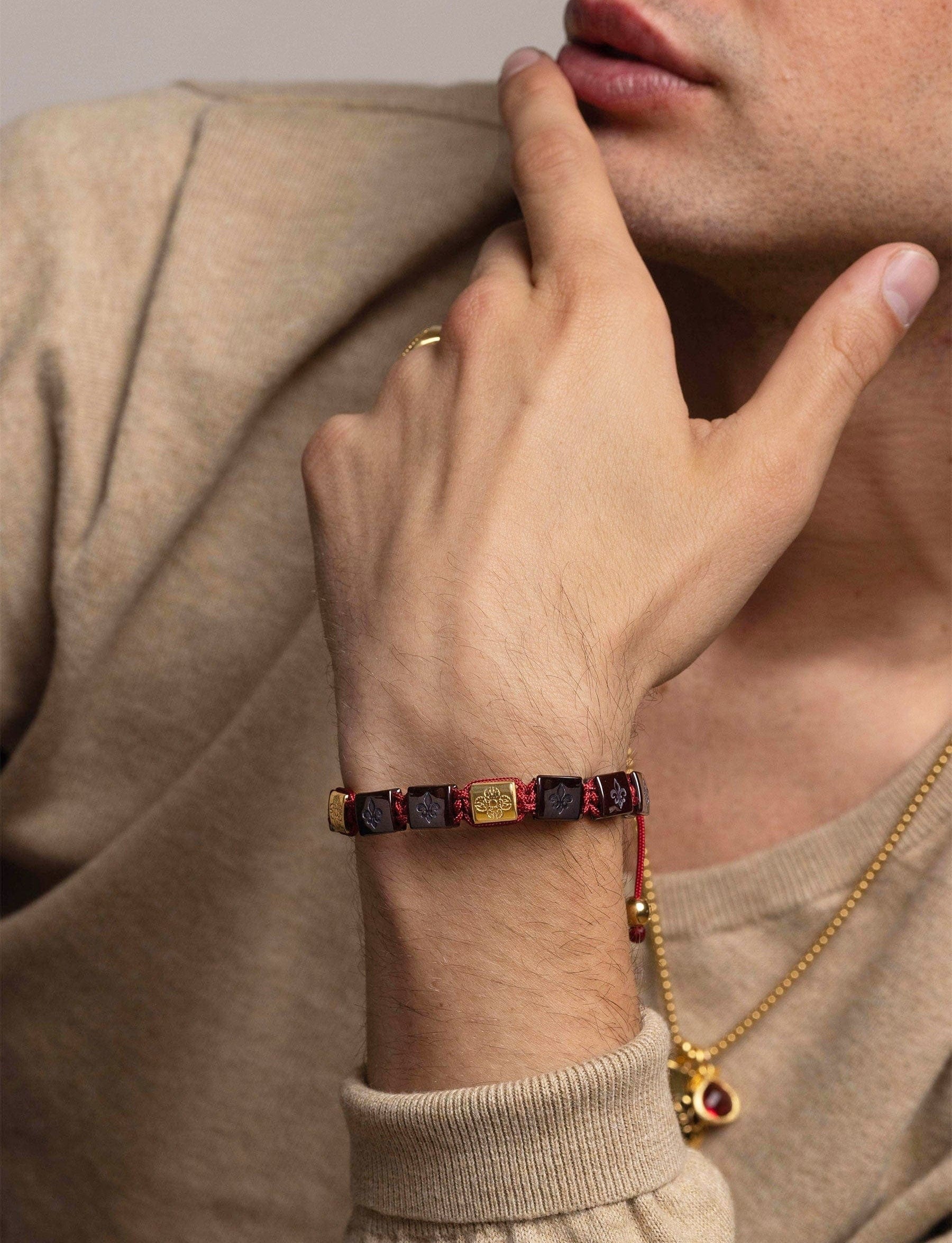 Men'S Ceramic Flatbead Bracelet In Dark Red And Gold