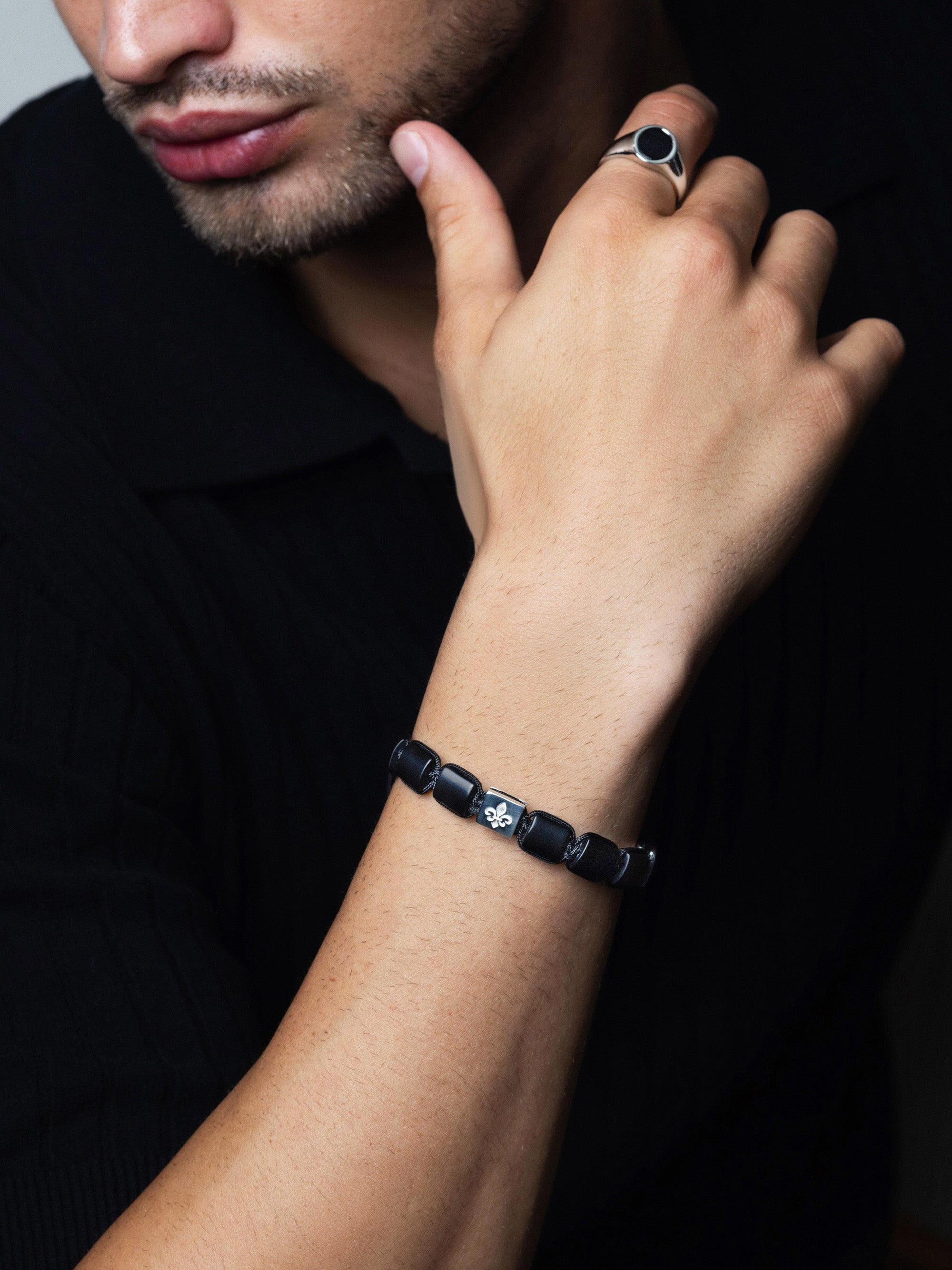 Men'S Matte Onyx Flatbead Bracelet In Black And Sterling Silver