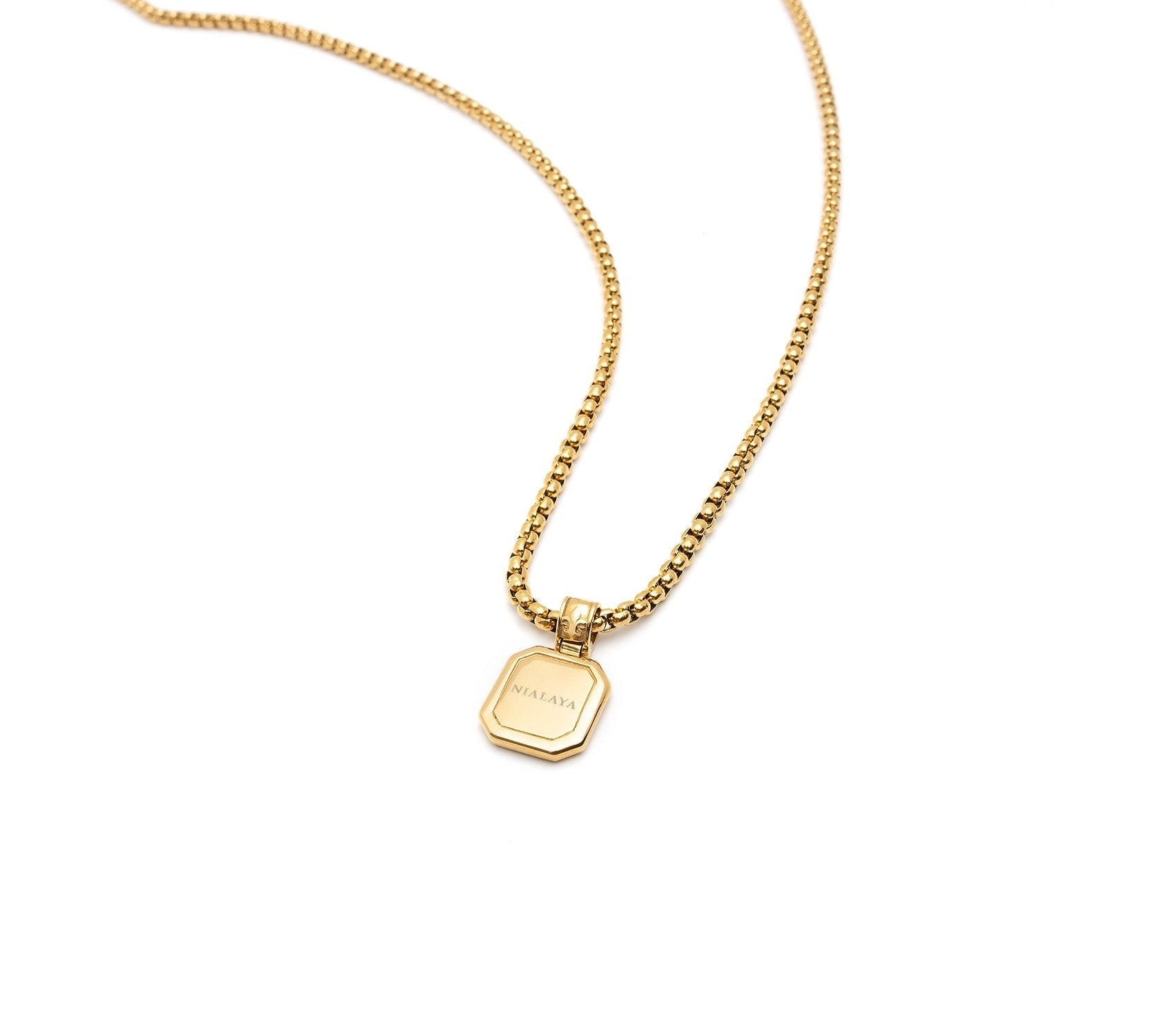 Men'S Gold Necklace With Square Malachite Pendant