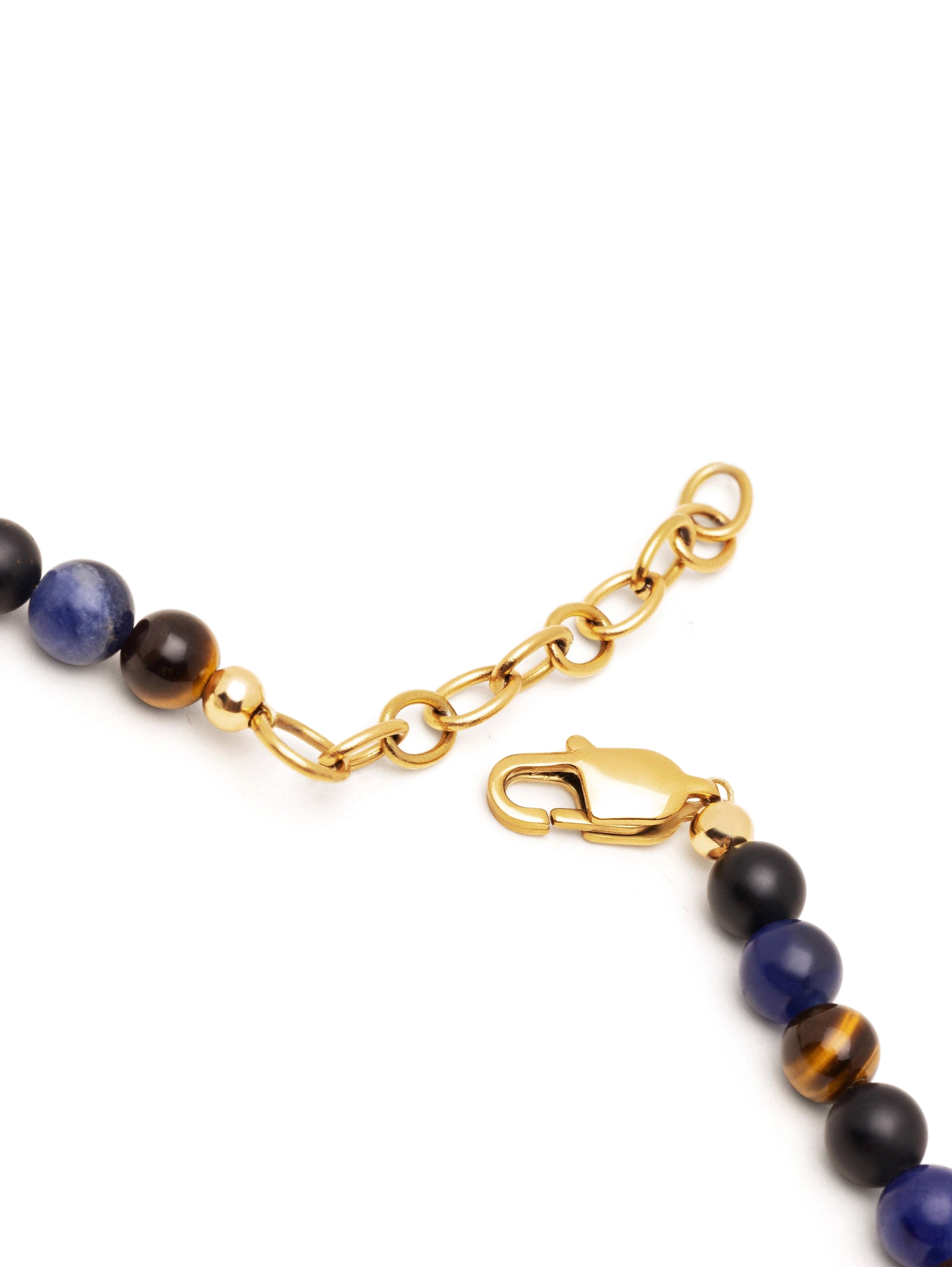 Beaded Necklace With Dumortierite, Brown Tiger Eye And Onyx