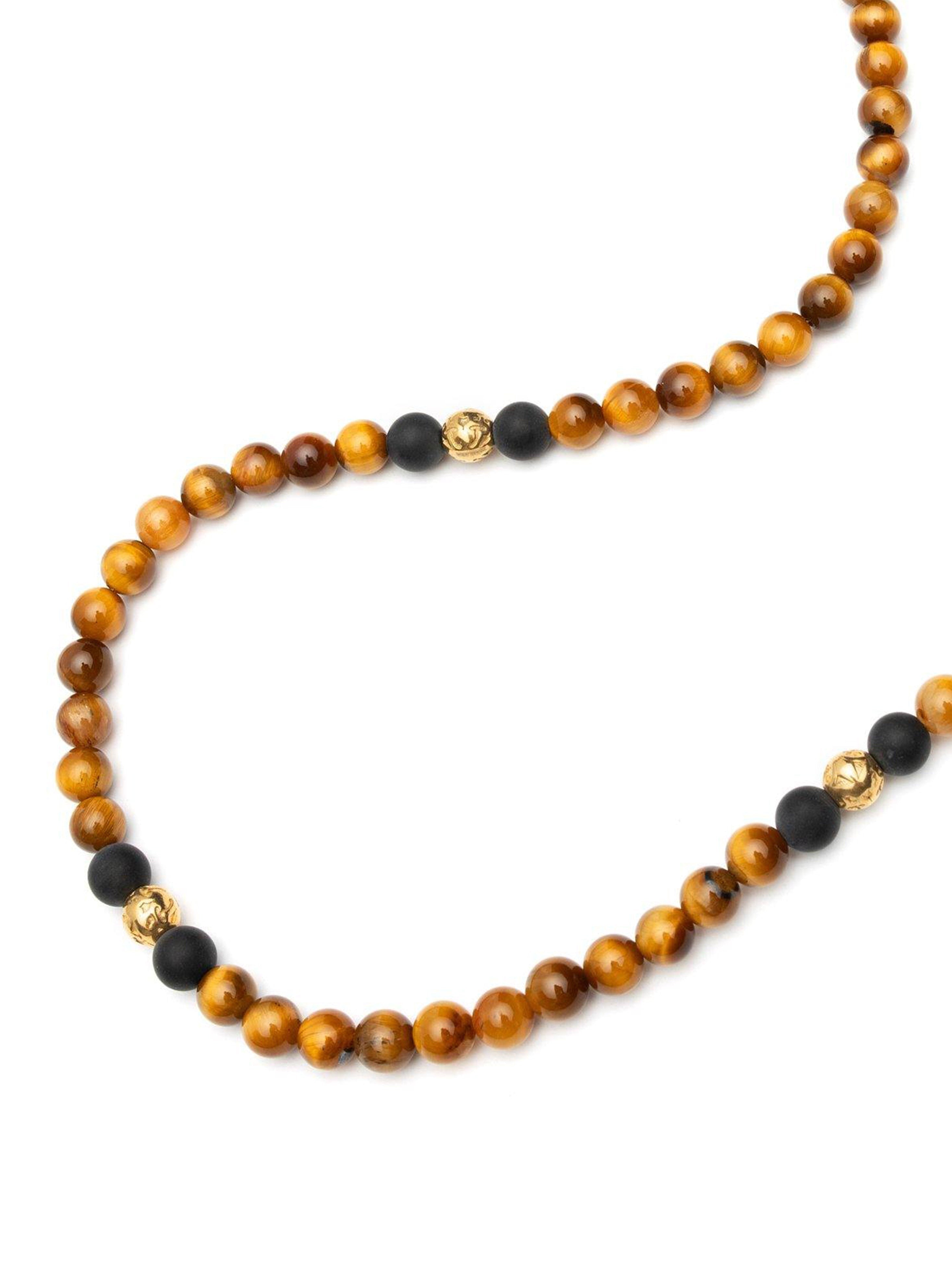 Beaded Necklace With Brown Tiger Eye And Gold