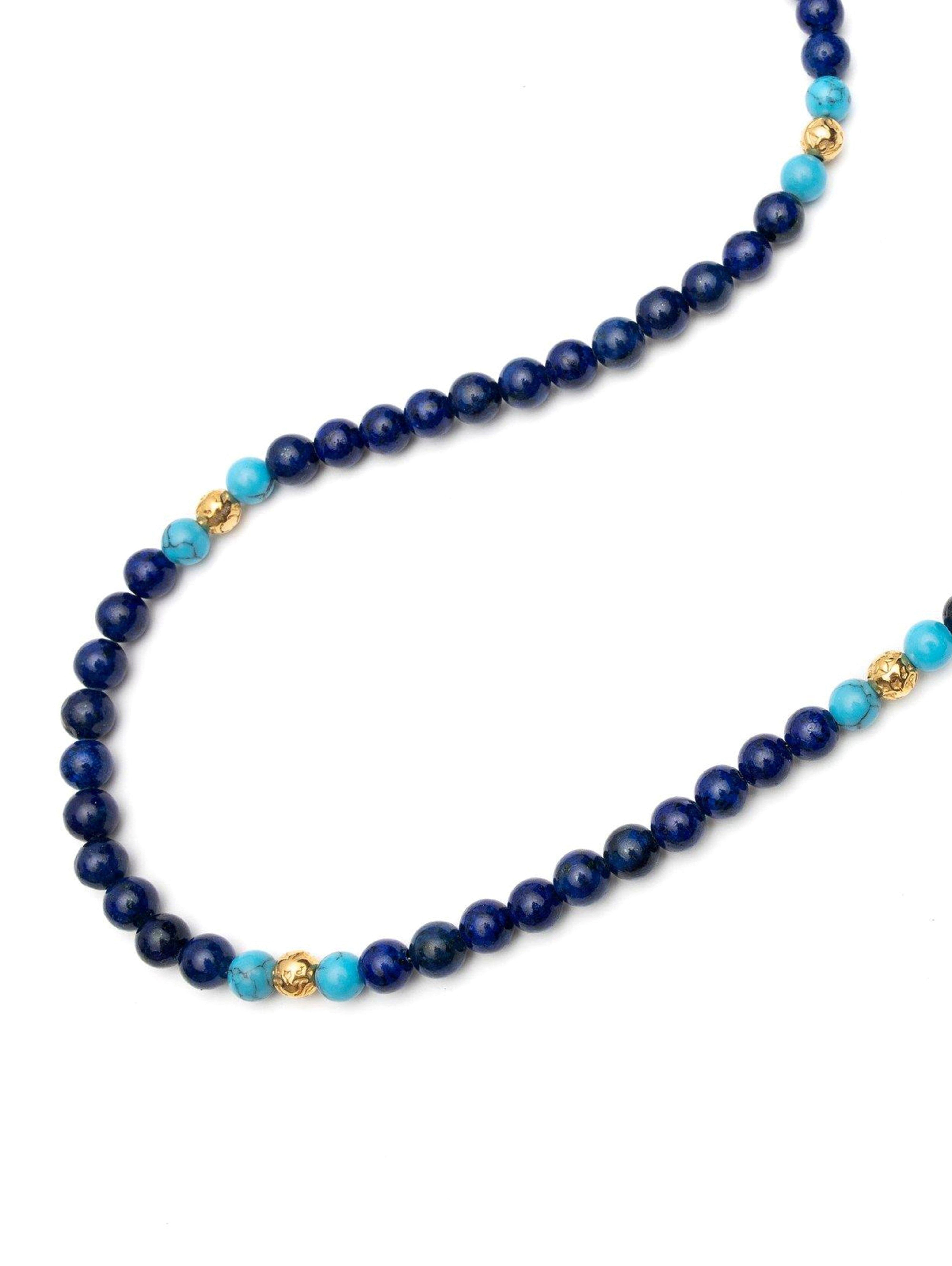 Beaded Necklace With Blue Lapis, Turquoise And Gold