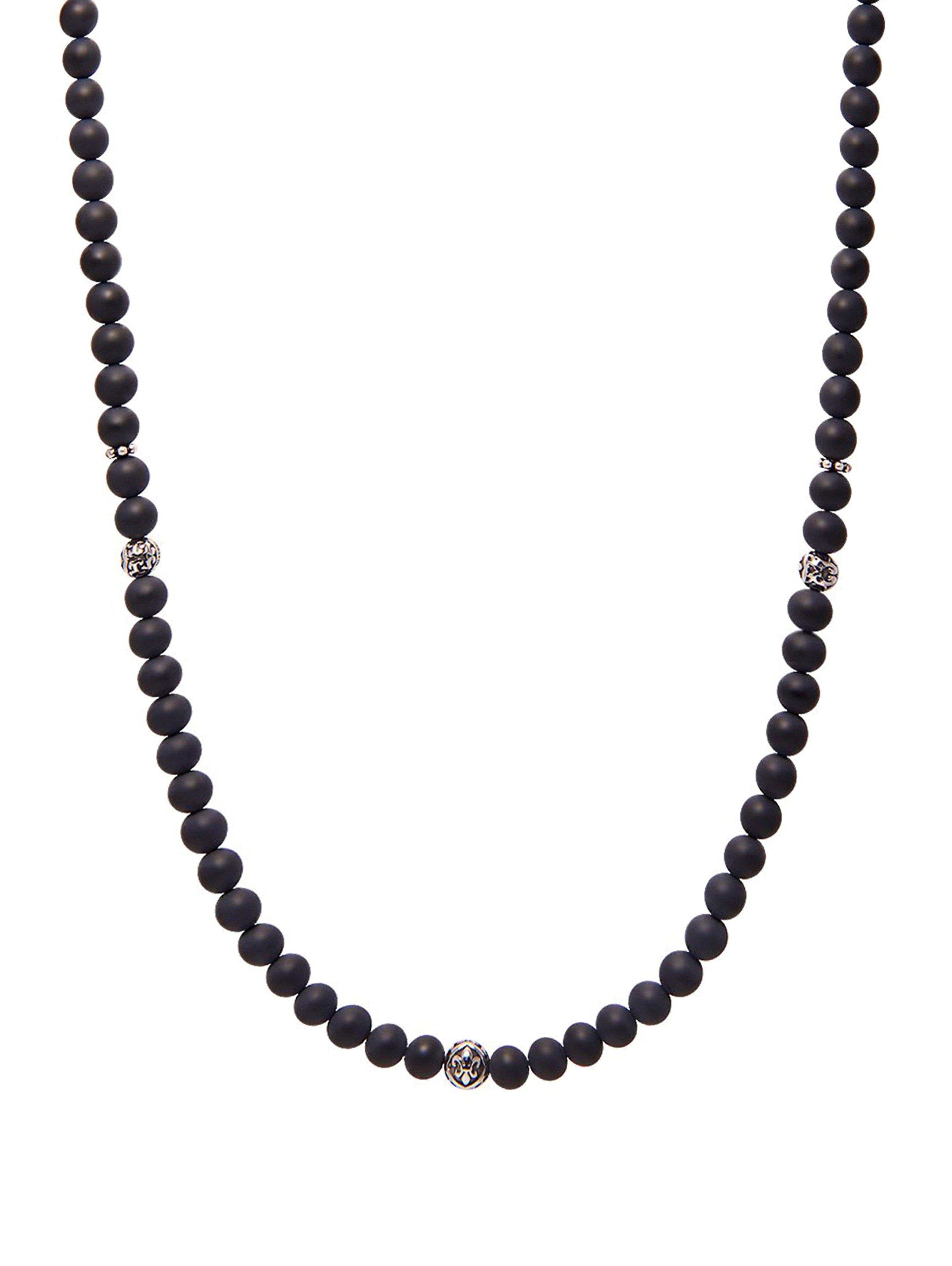Beaded Necklace With Matte Onyx And Silver
