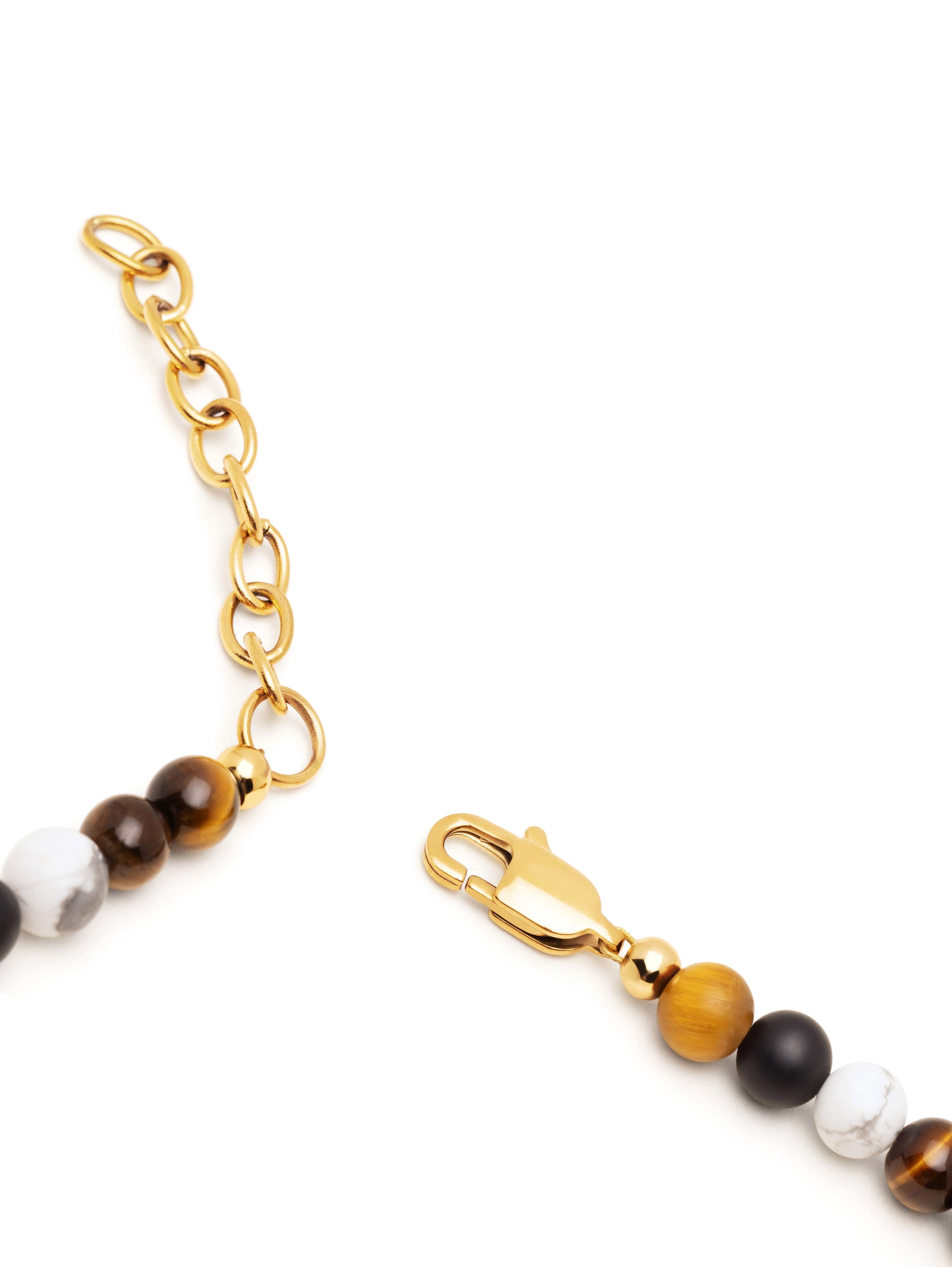 Beaded Necklace With Brown Tiger Eye, Howlite, And Onyx