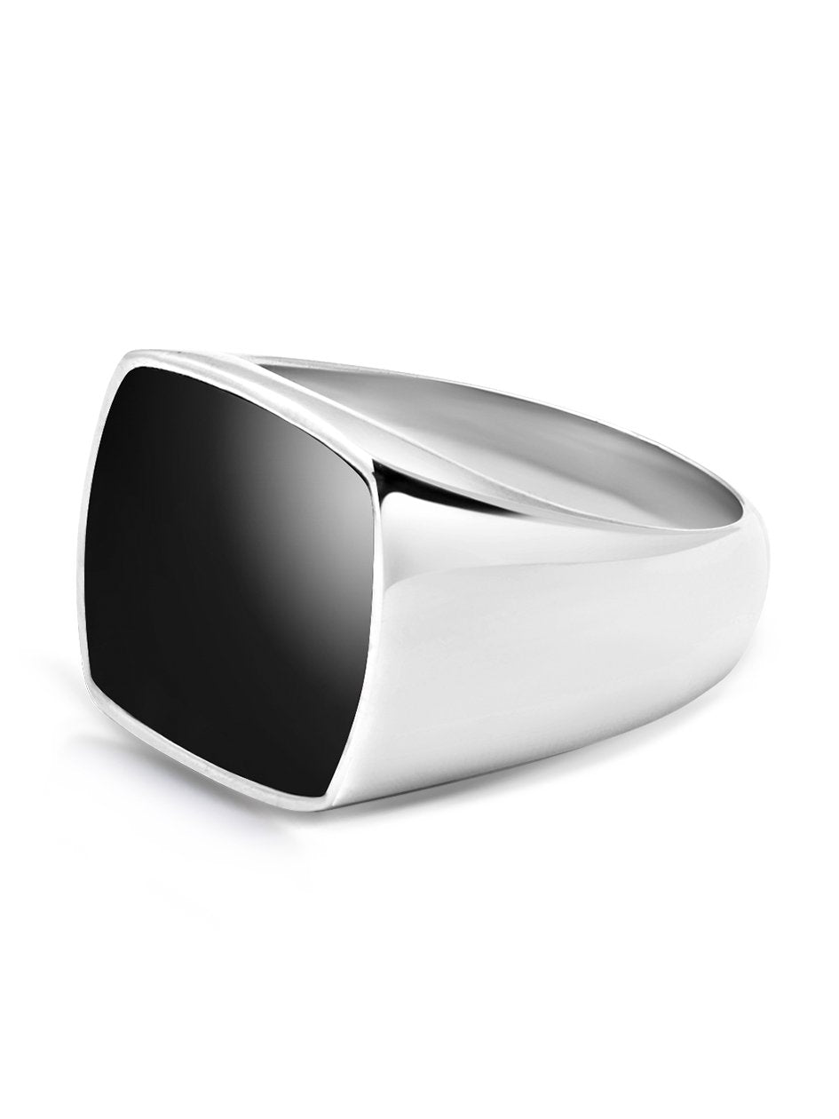 Men's Silver Cocktail Ring With Onyx