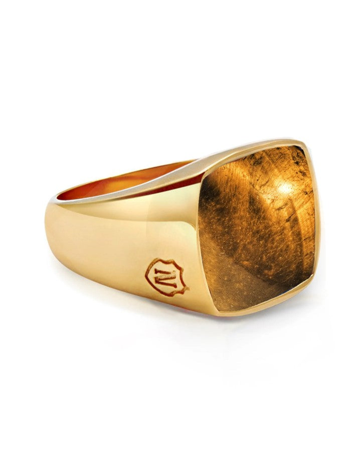 Men'S Gold Signet Ring With Brown Tiger Eye