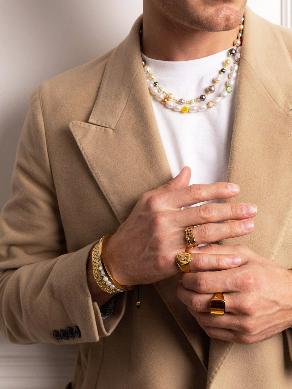 Men'S Gold Signet Ring With Brown Tiger Eye