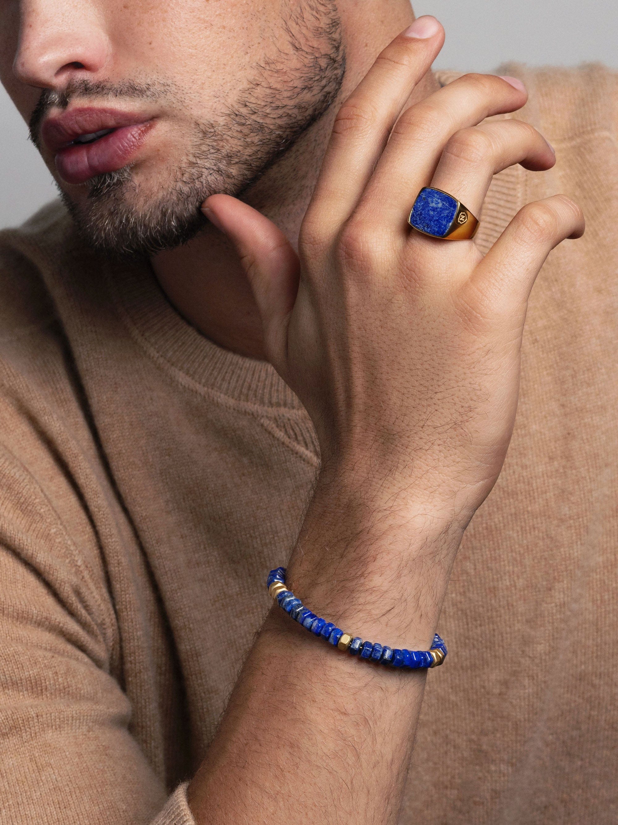 Men's Gold Signet Ring with Blue Lapis