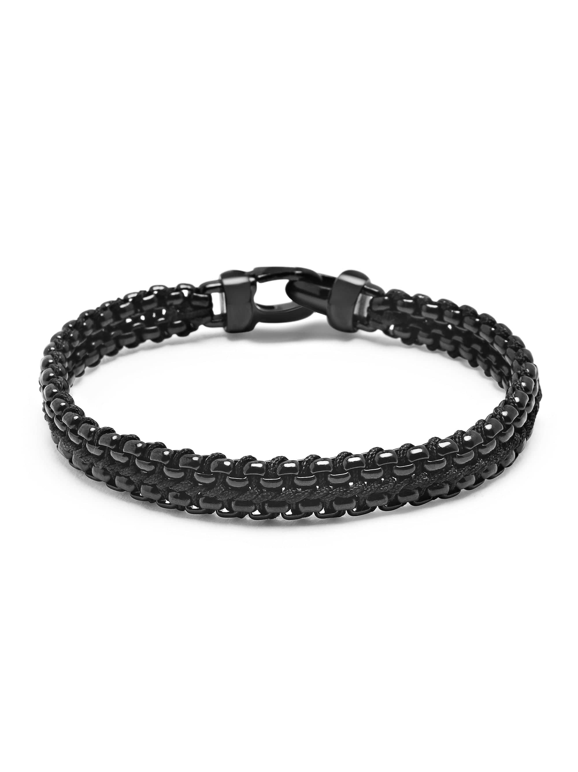 Men'S Total Black Woven 8Mm Box Chain Bracelet