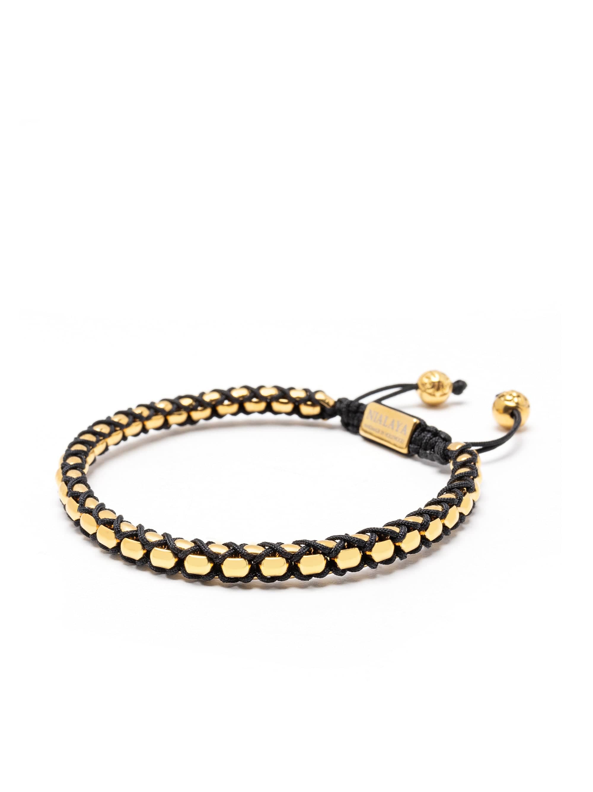 Men'S Black String Box Chain Bracelet in Gold