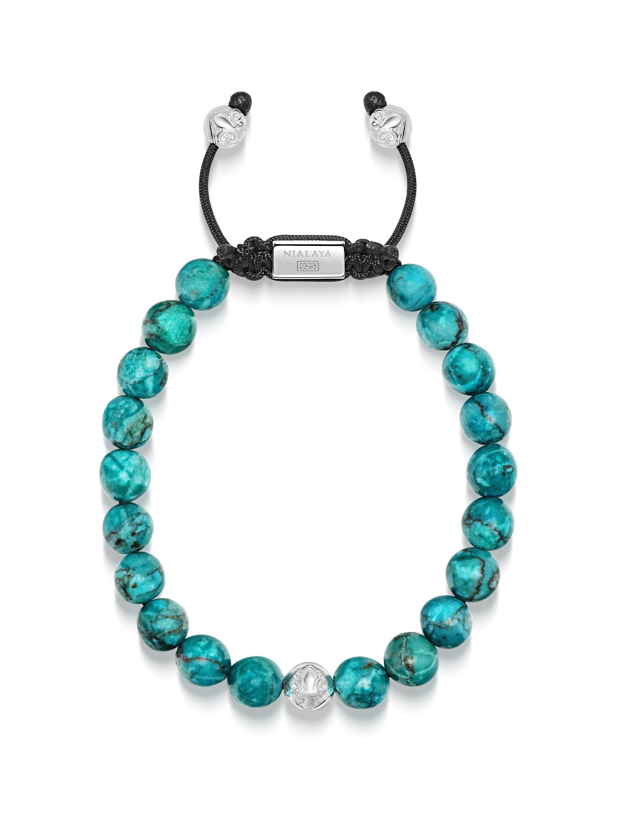 Men'S Beaded Bracelet With Turquoise And Sterling Silver Beads