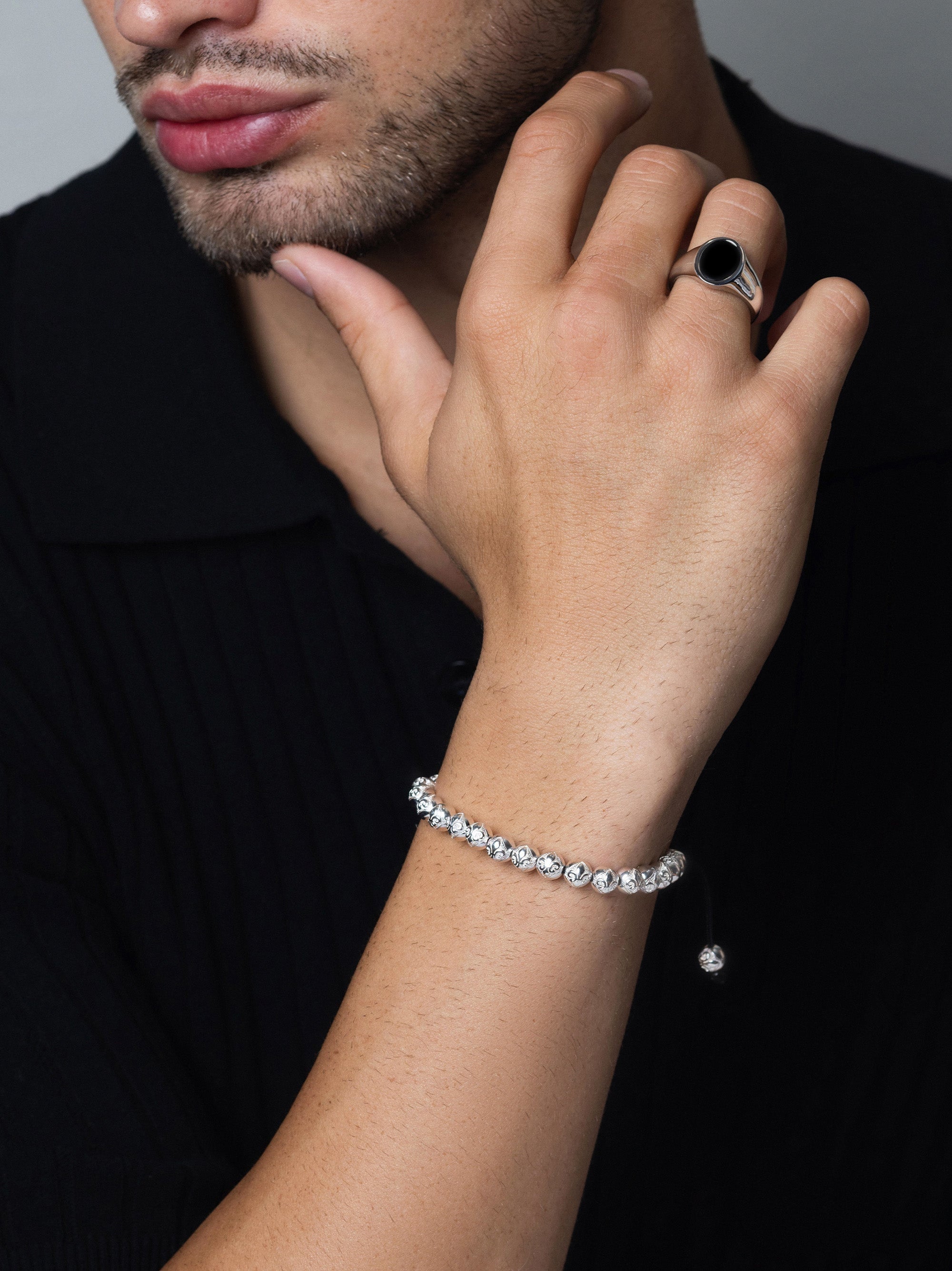 Men'S Beaded Bracelet With Sterling Silver Beads