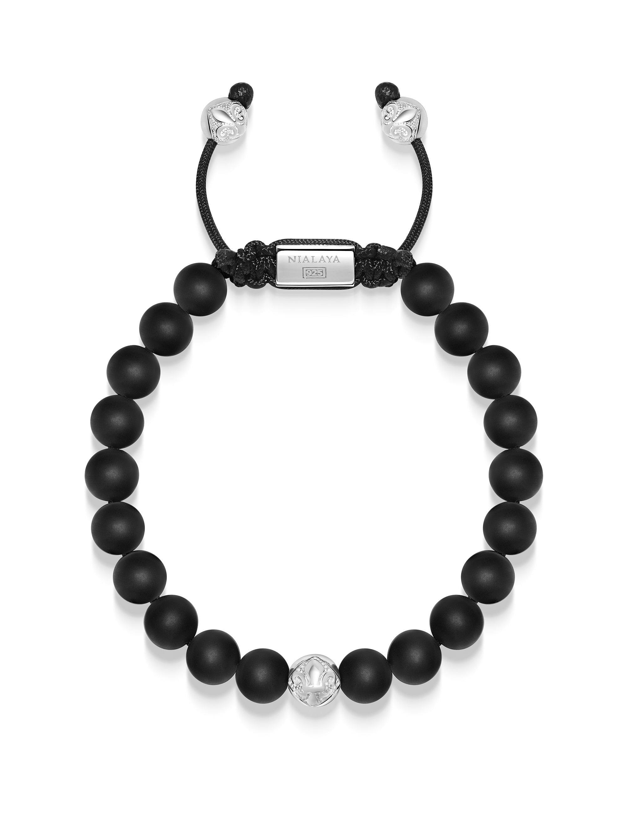 Men'S Beaded Bracelet With Onyx And Sterling Silver Beads