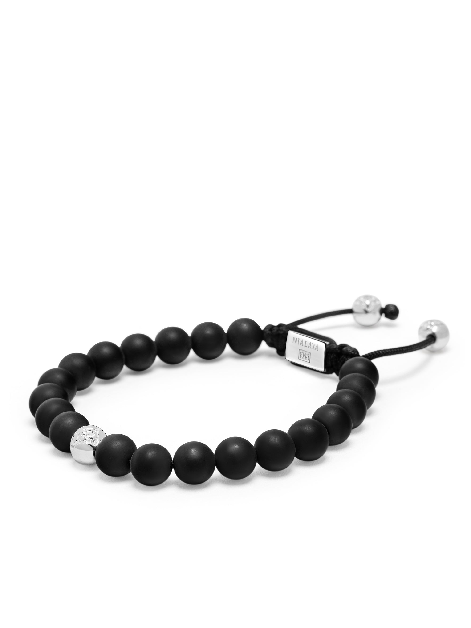 Men'S Beaded Bracelet With Onyx And Sterling Silver Beads