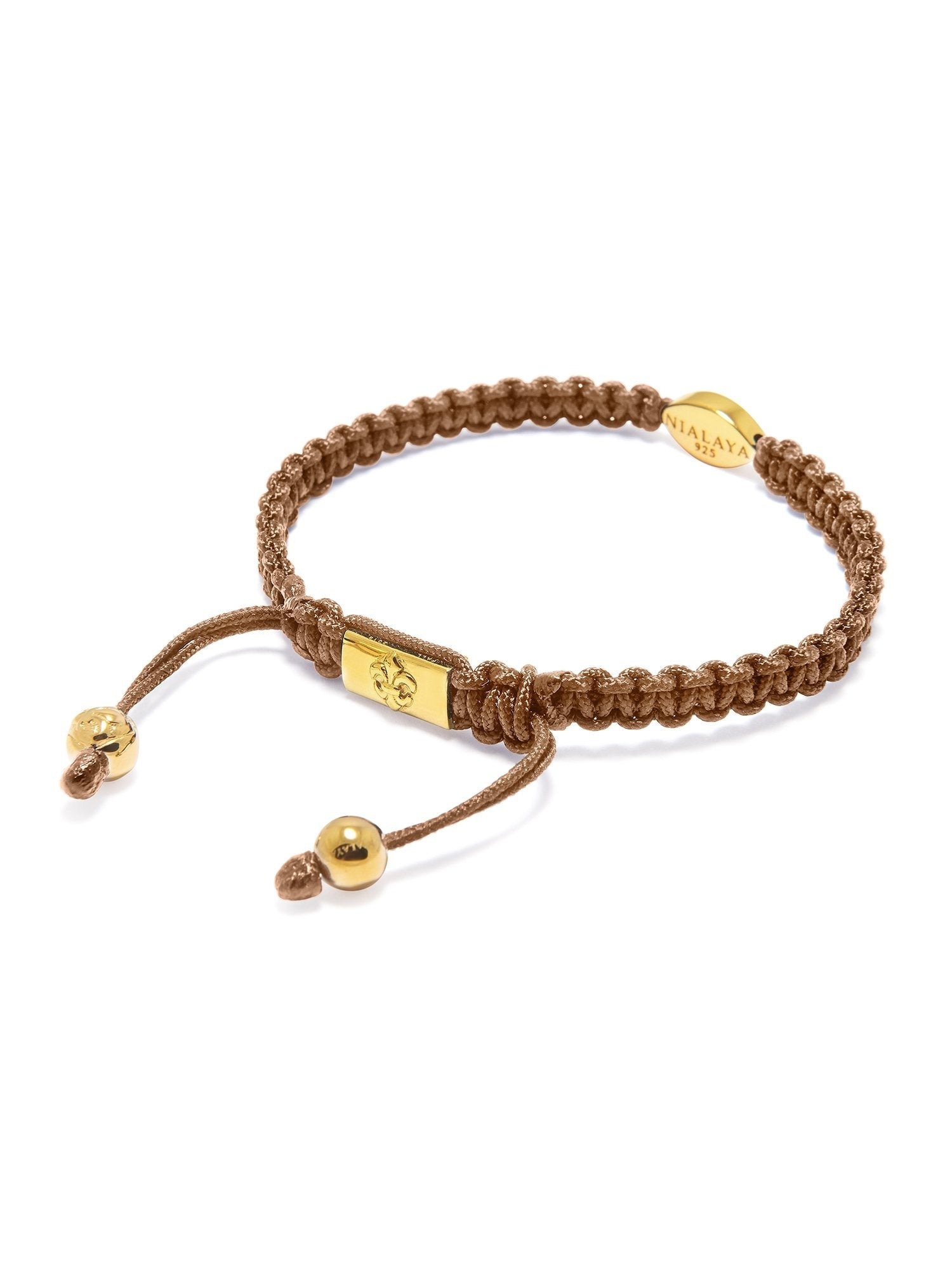 Men's Light Brown String Bracelet with Gold Evil Eye Brown