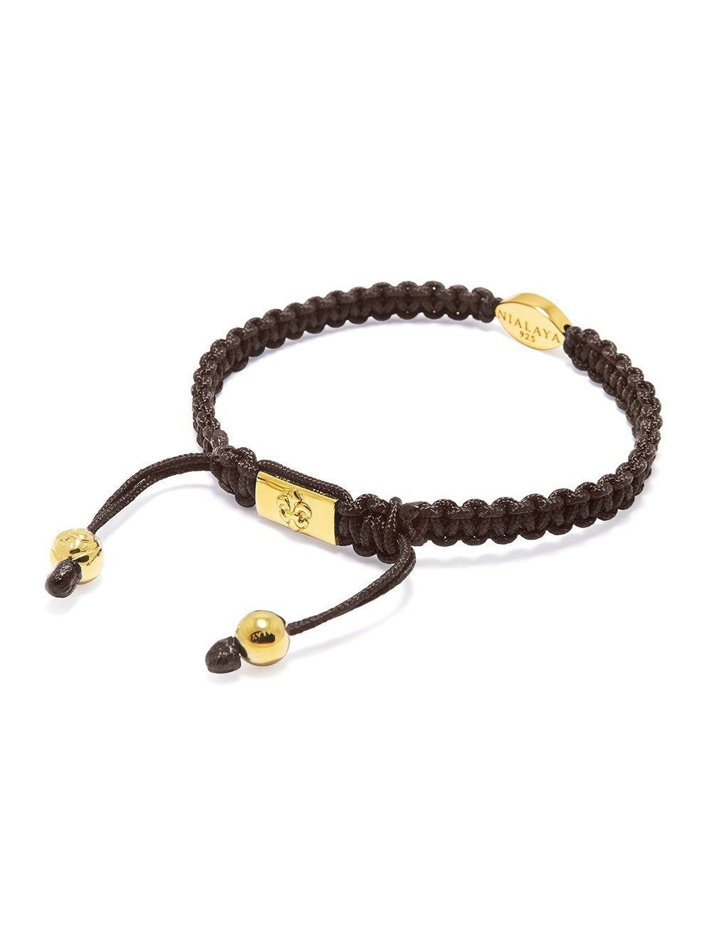 Men's Brown String Bracelet with Gold Evil Eye