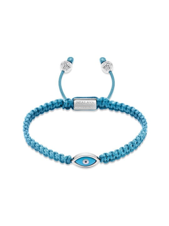 Men's Light Blue String Bracelet with Silver Evil Eye Blue