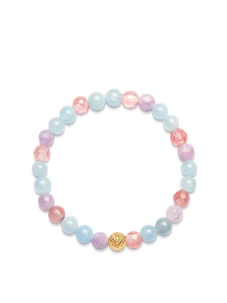 Women'S Wristband With Cherry Quartz, Amethyst Lavender And Aquamarine