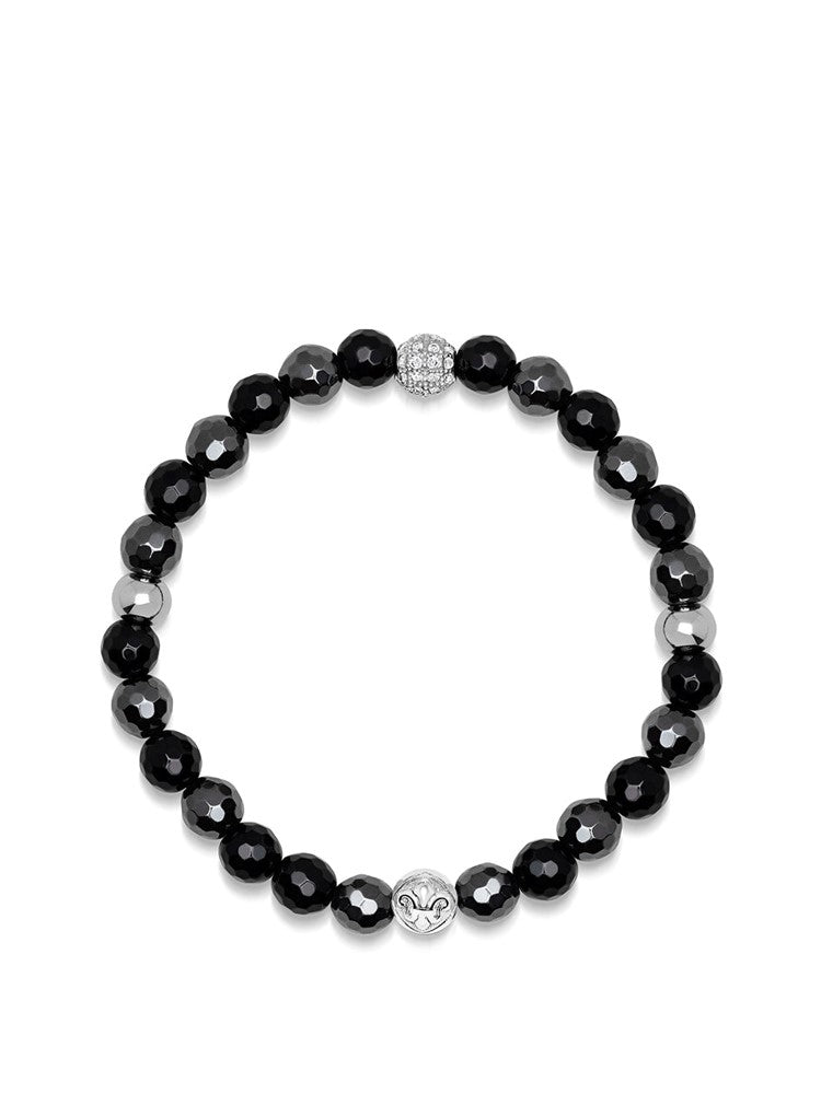 Women'S Wristband With Agate, Hematite And Silver Bead