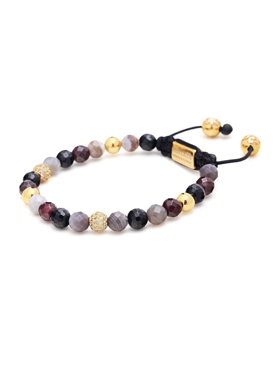 Women'S Beaded Bracelet With Botswana Agate, Garnet, Agate And Gold