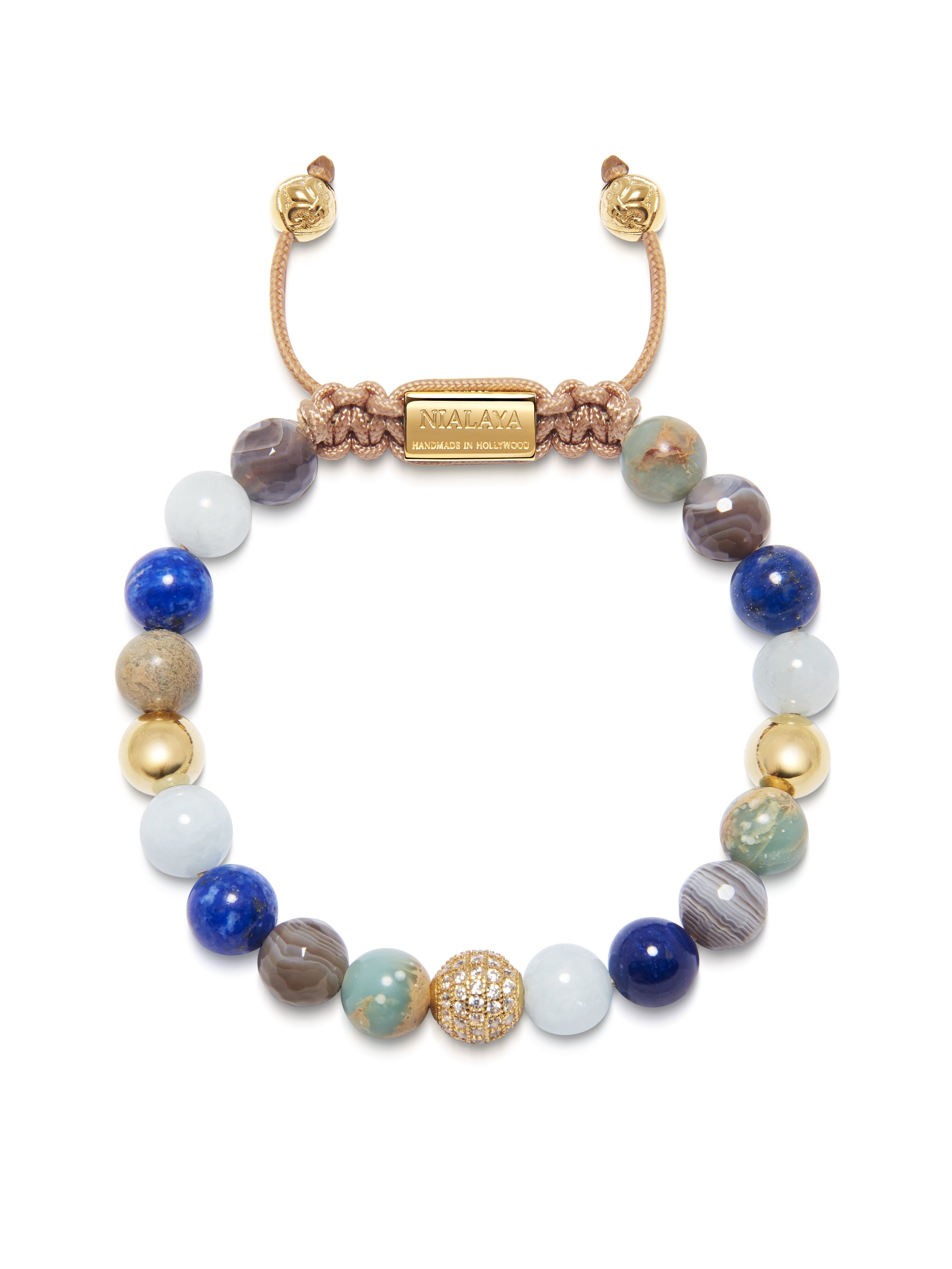 Women'S Beaded Bracelet With Aquamarine, Blue Lapis, Opal, And Botswana Agate