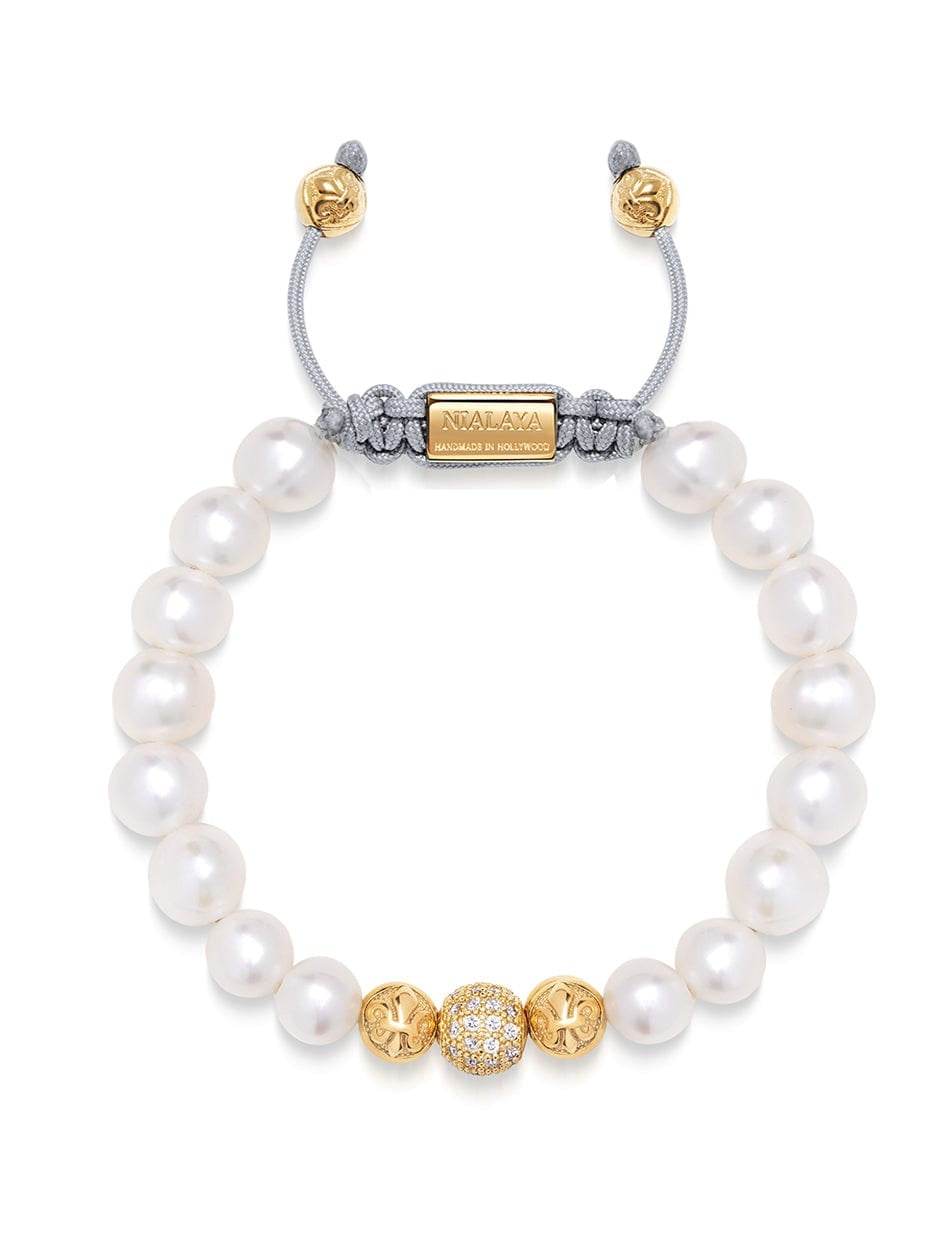 Women'S Beaded Bracelet With White Sea Pearl And Gold