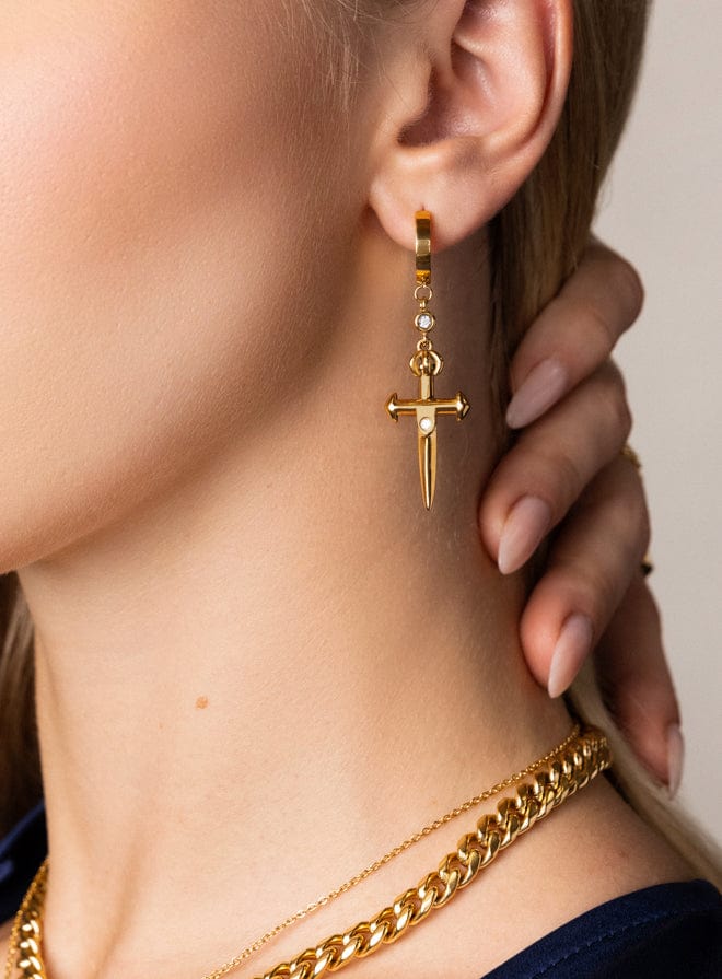 Skyfall Sword Earrings in Gold