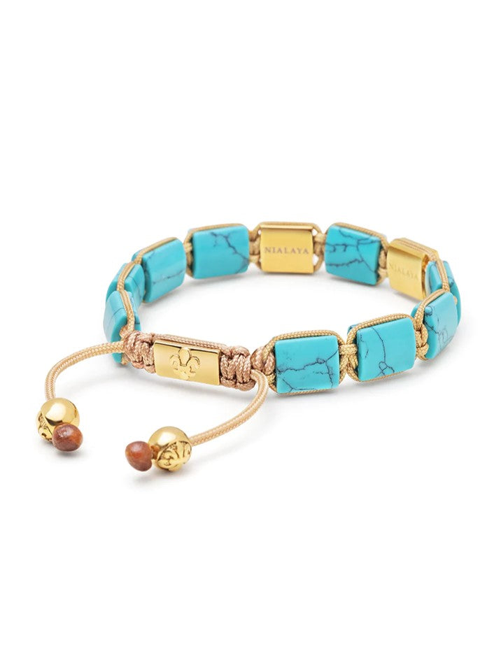 Women'S Turquoise Flatbead Bracelet With Black Cz Diamonds