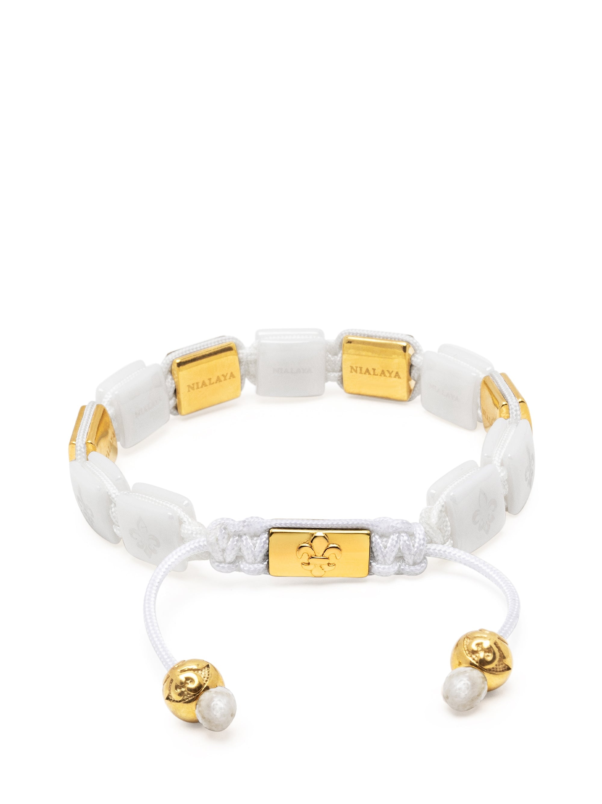 Women'S White Ceramic Flatbead Bracelet With Gold Cz