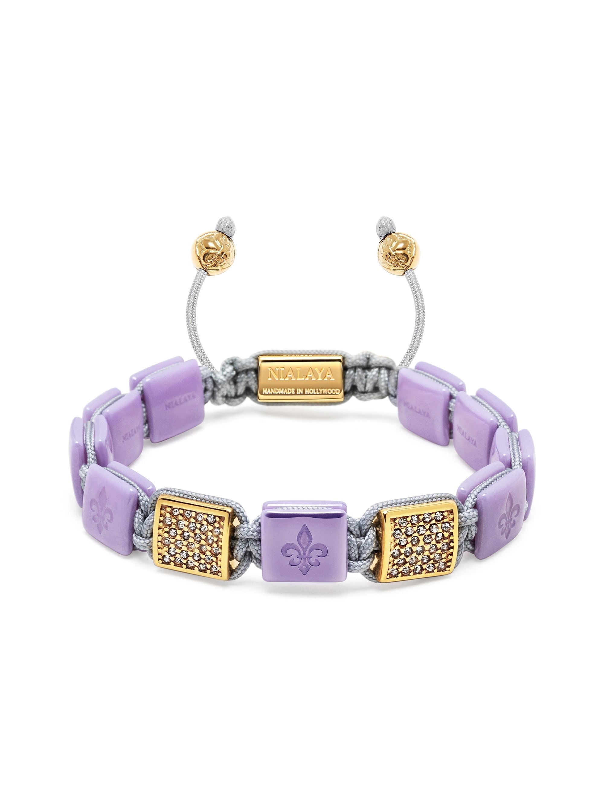 Women'S Lavender Ceramic Flatbead Bracelet With Gold Cz