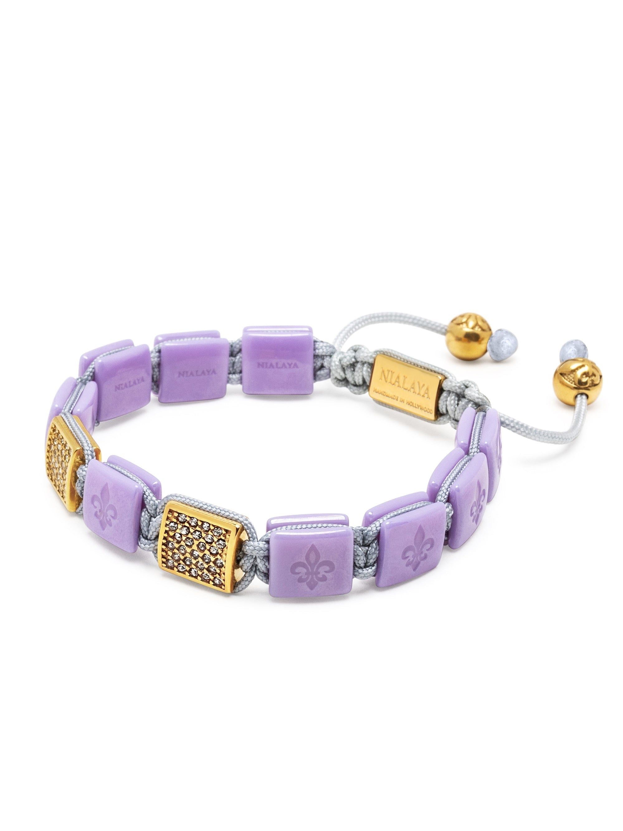 Women'S Lavender Ceramic Flatbead Bracelet With Gold Cz