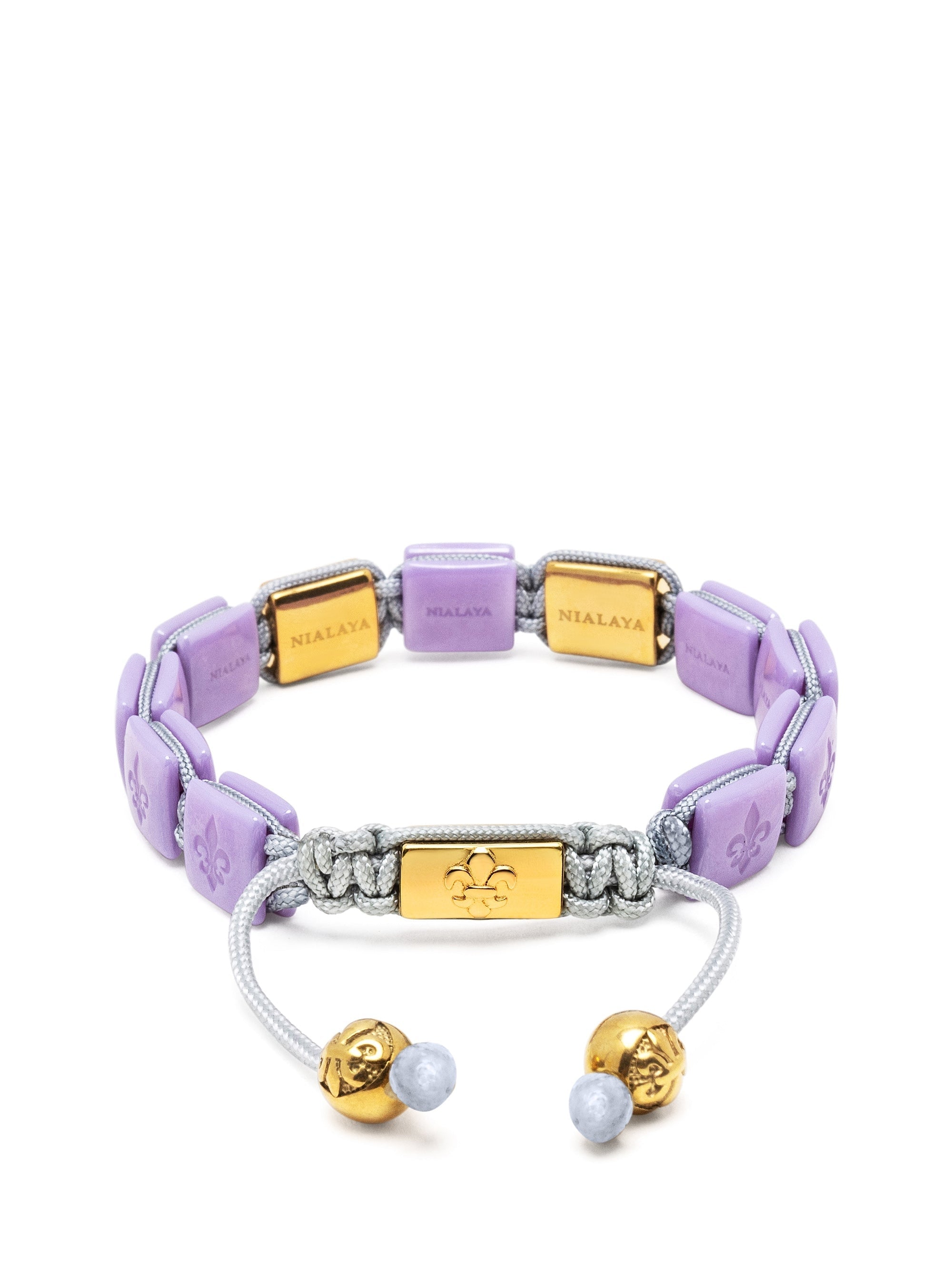 Women'S Lavender Ceramic Flatbead Bracelet With Gold Cz
