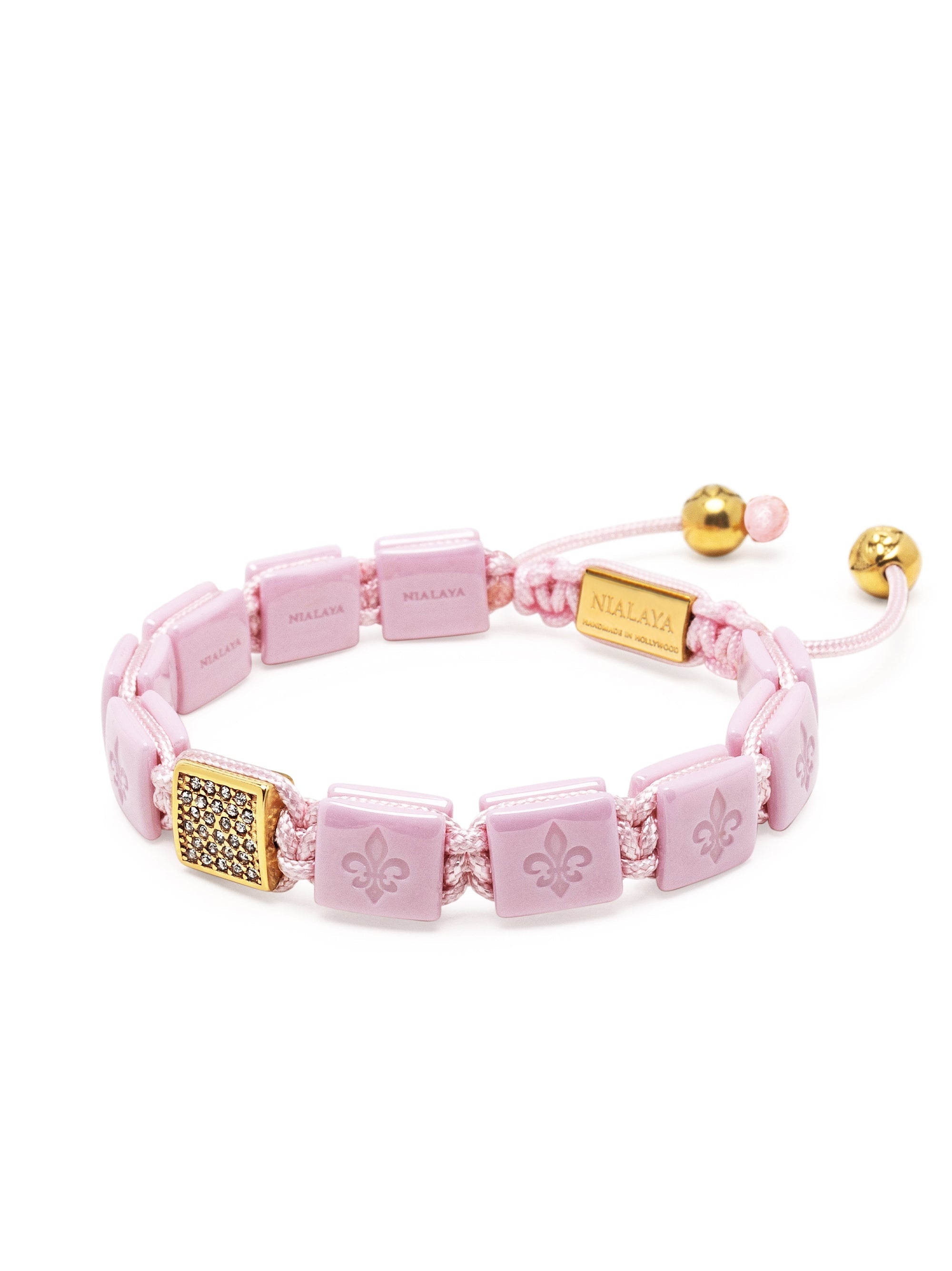 Women'S Soft Pink Ceramic Flatbead Bracelet With Gold Cz