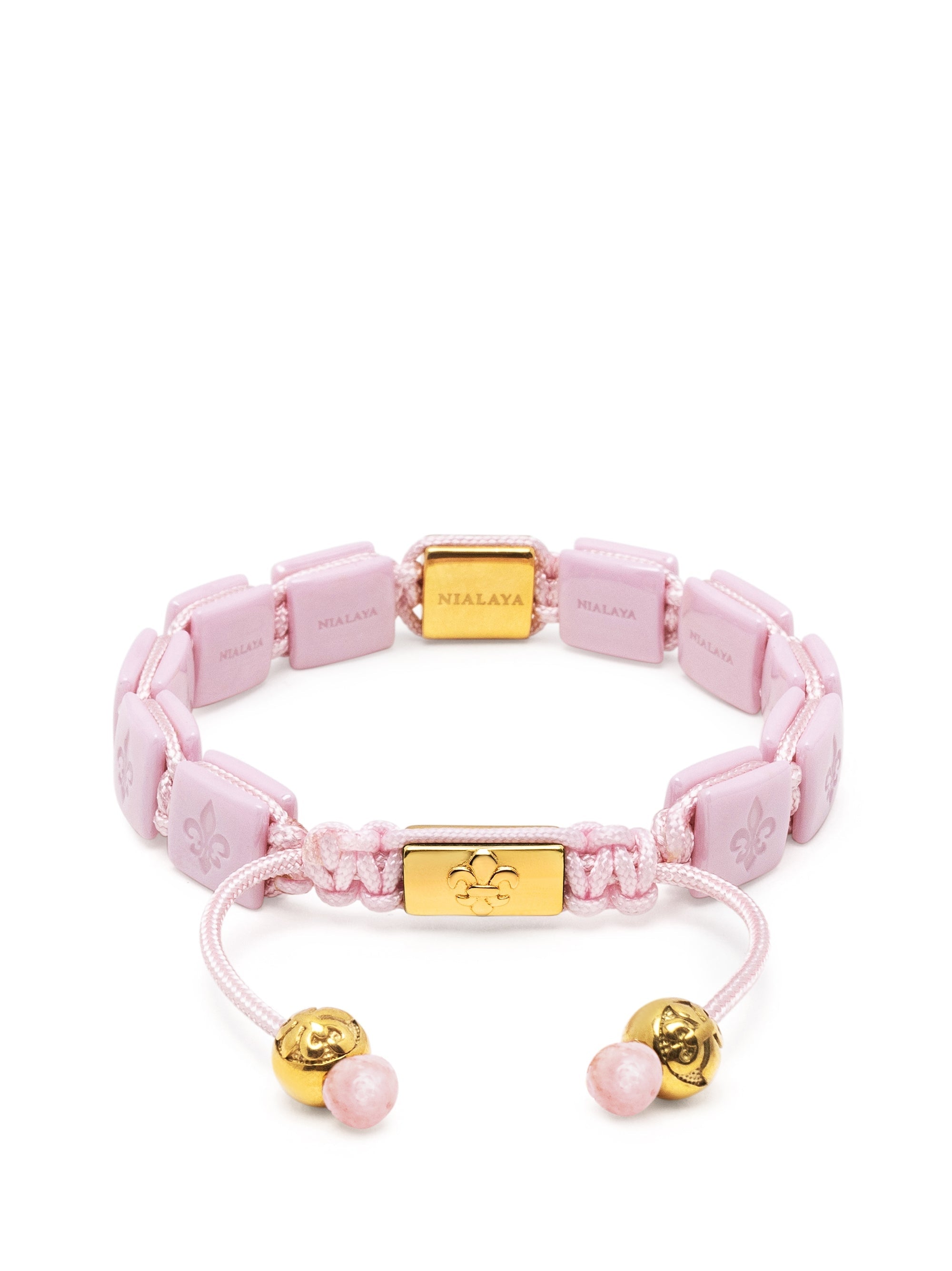 Women'S Soft Pink Ceramic Flatbead Bracelet With Gold Cz