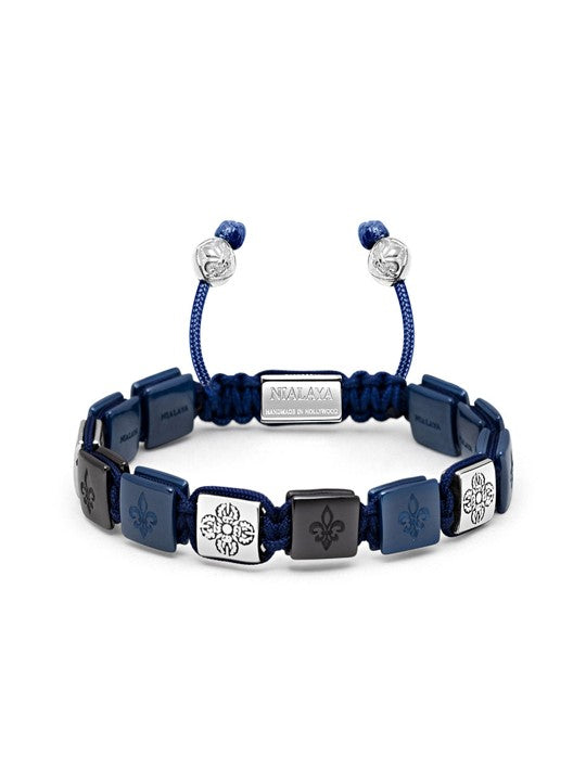 Women'S Ceramic Flatbead Bracelet In Blue, Brown, And Silver