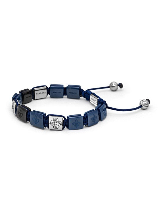 Women'S Ceramic Flatbead Bracelet In Blue, Brown, And Silver
