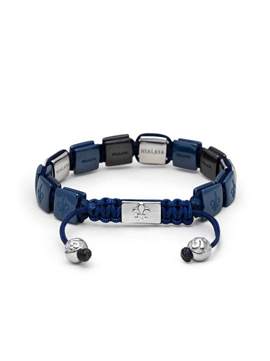 Women'S Ceramic Flatbead Bracelet In Blue, Brown, And Silver