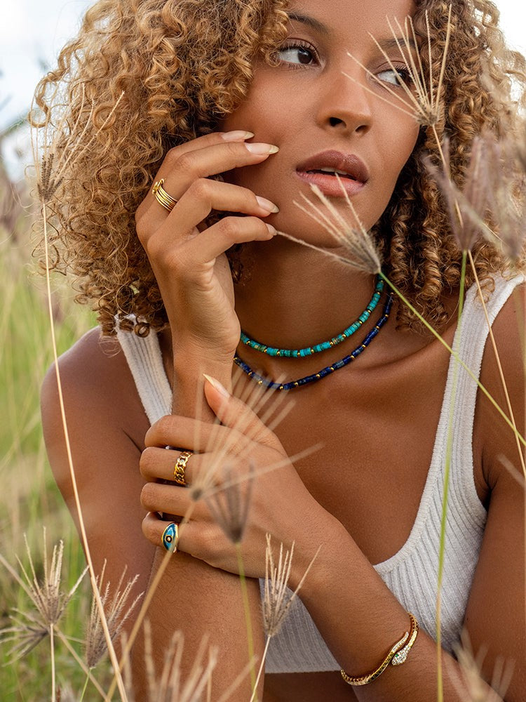 Heishi Blue Lapis Choker With Gold