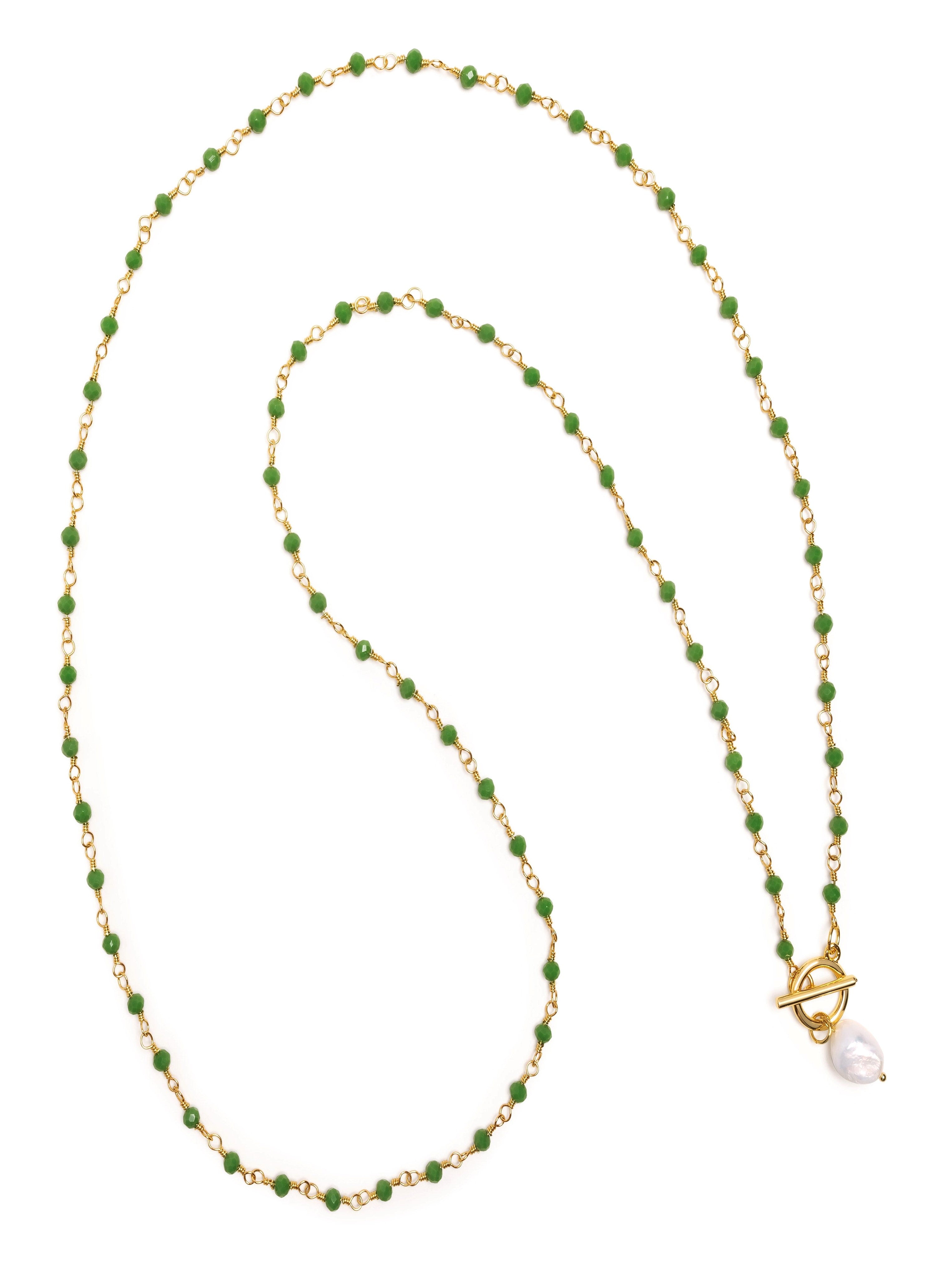 Women'S Green Cz Wrap Necklace With Pearl