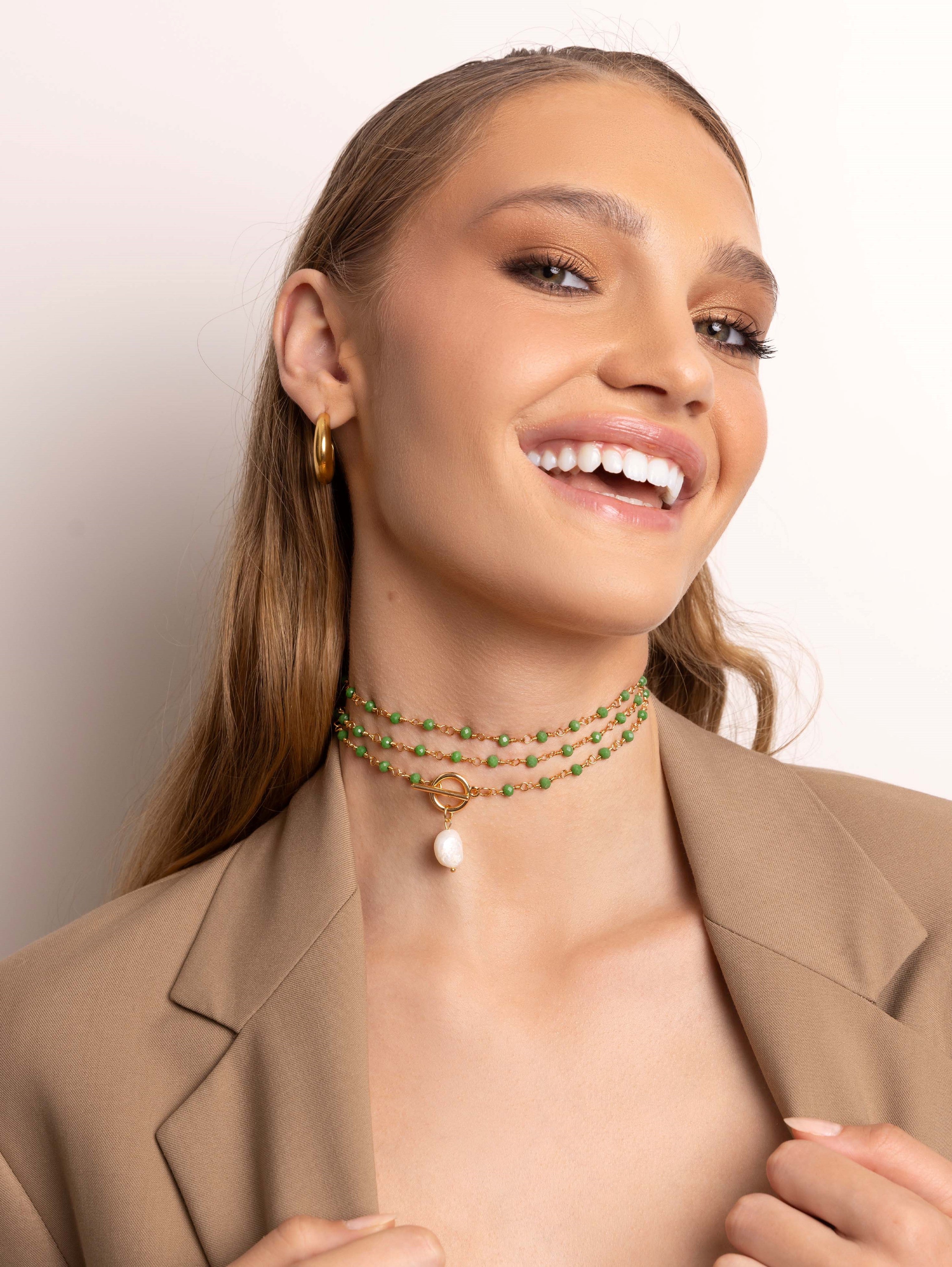 Women'S Green Cz Wrap Necklace With Pearl