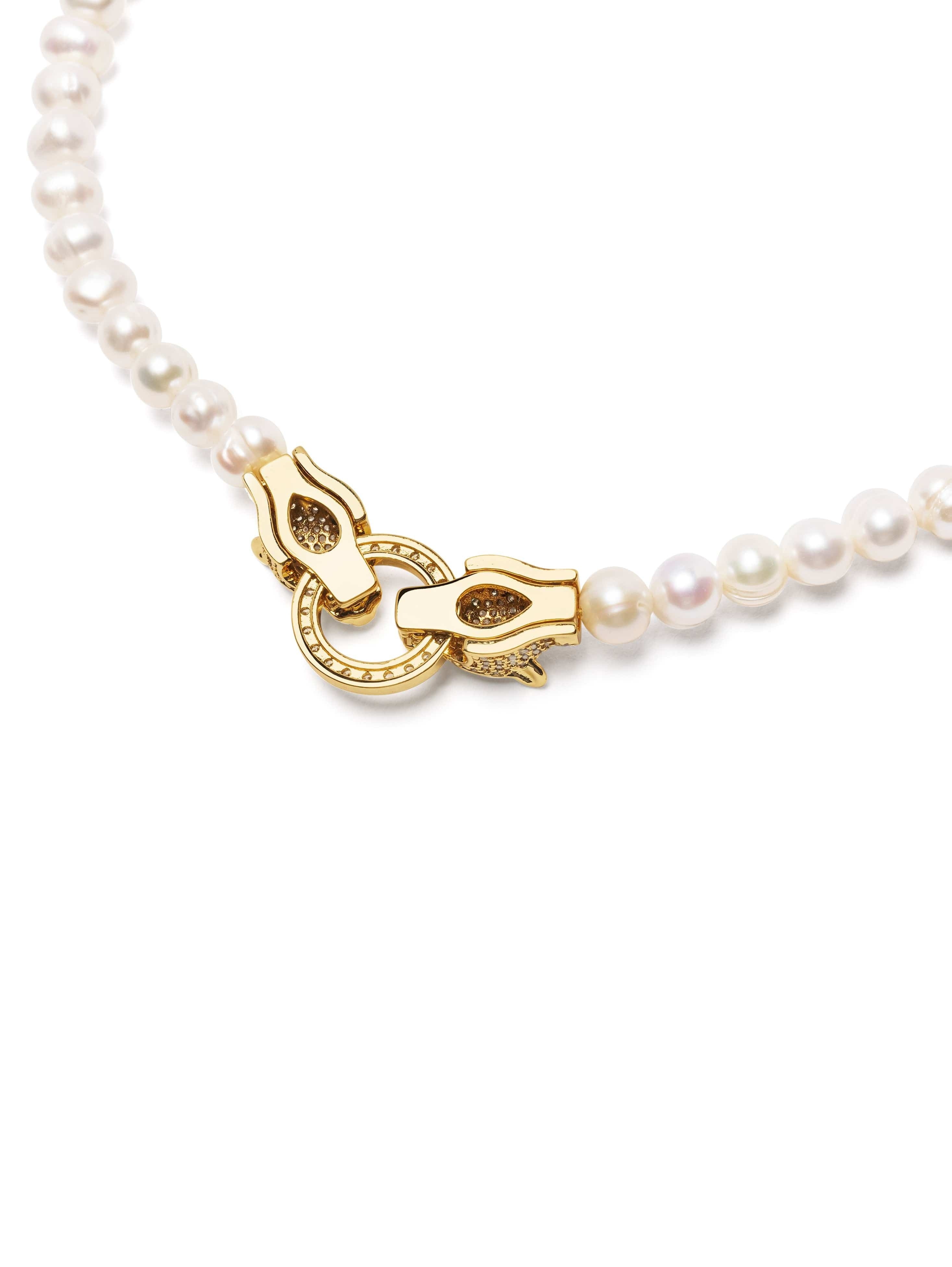 Women'S Pearl Choker With Gold Double Panther Head
