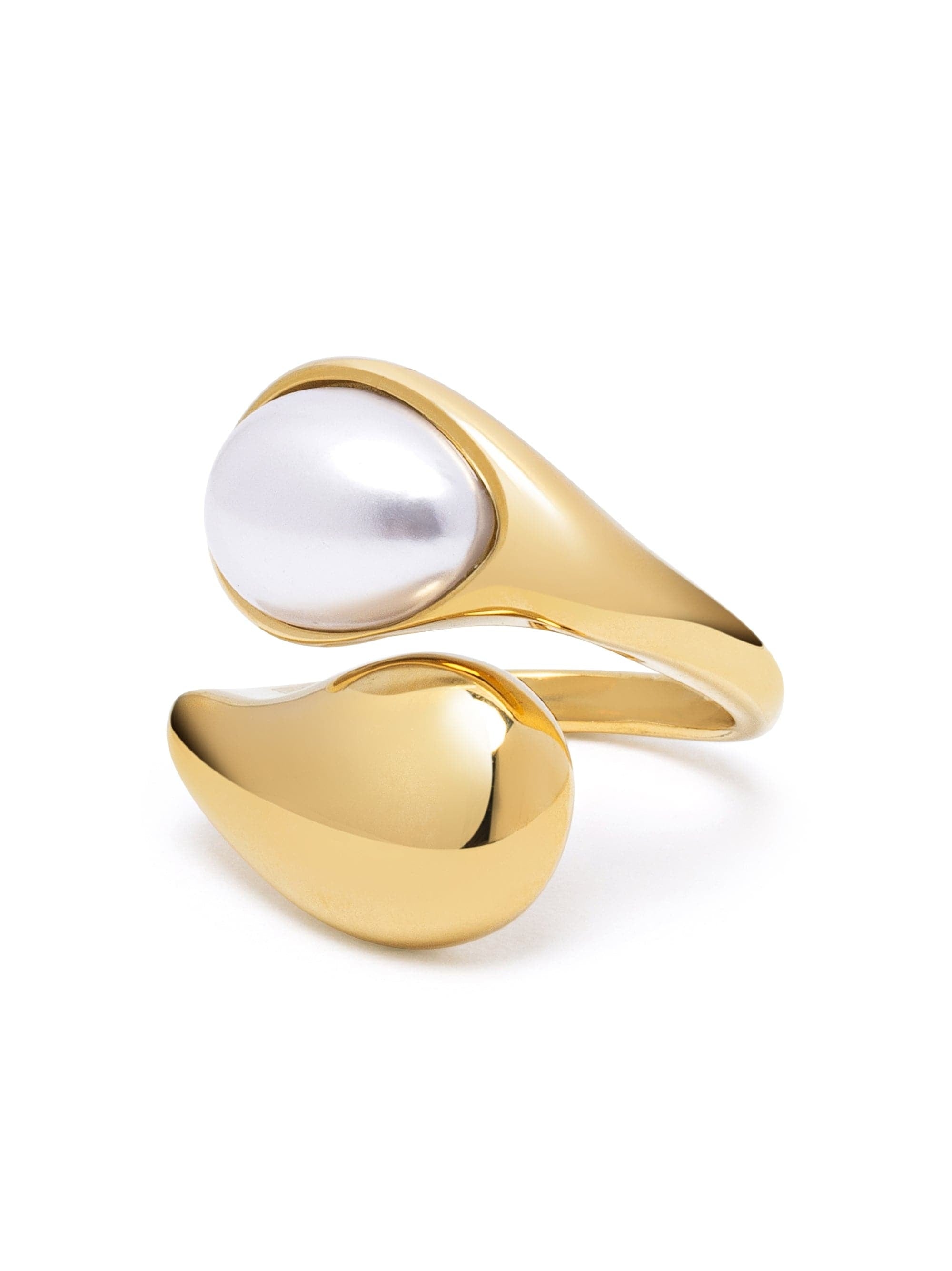 Cuff Ring with Pearl in Gold One Size