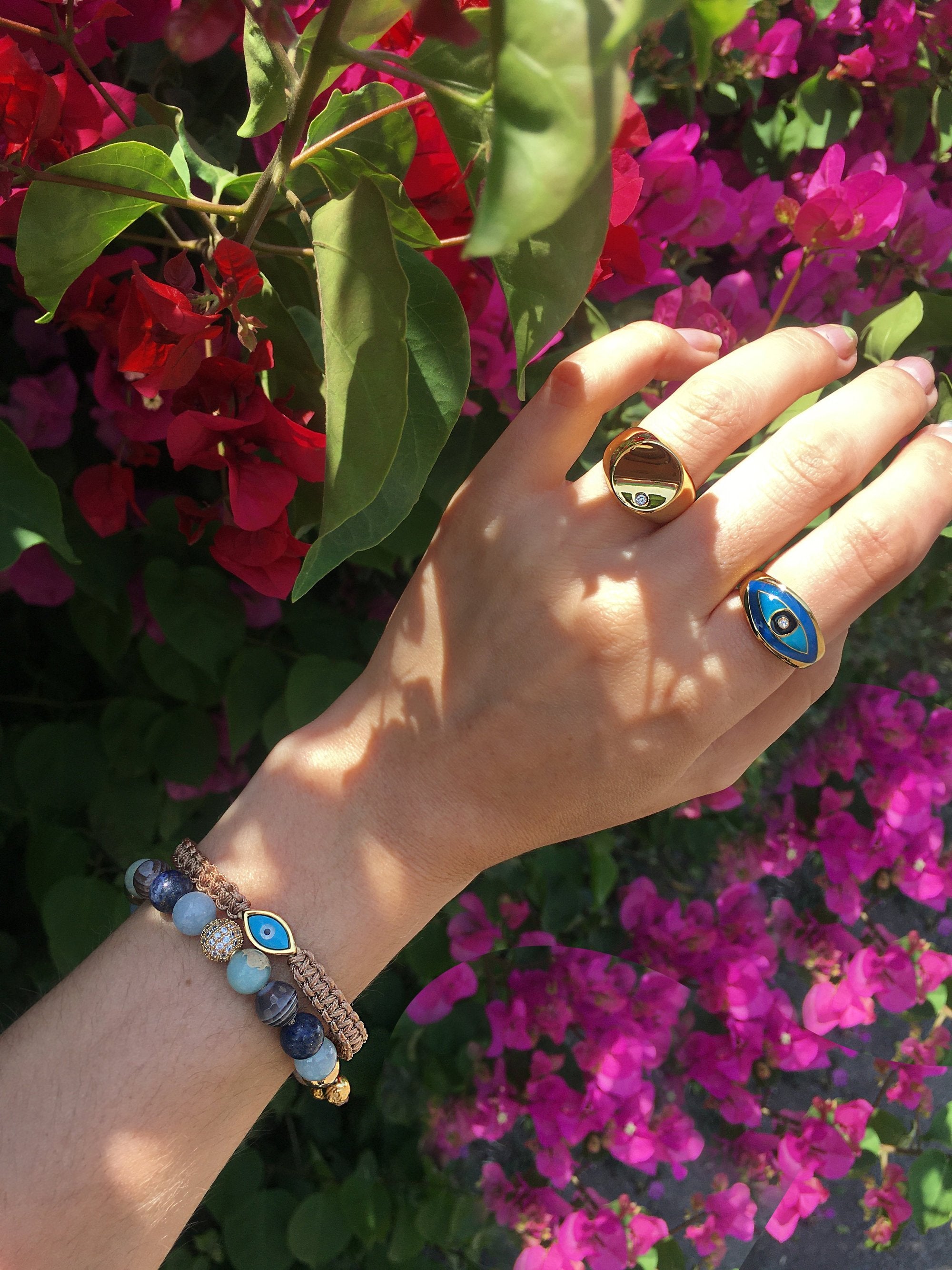 Women'S Light Brown String Bracelet With Gold Evil Eye