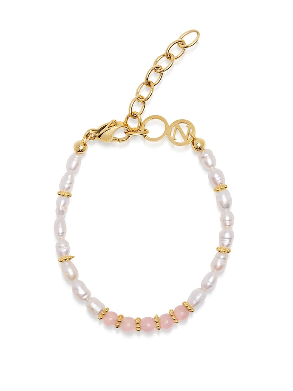Women'S Beaded Bracelet With Pearl And Pink Opal