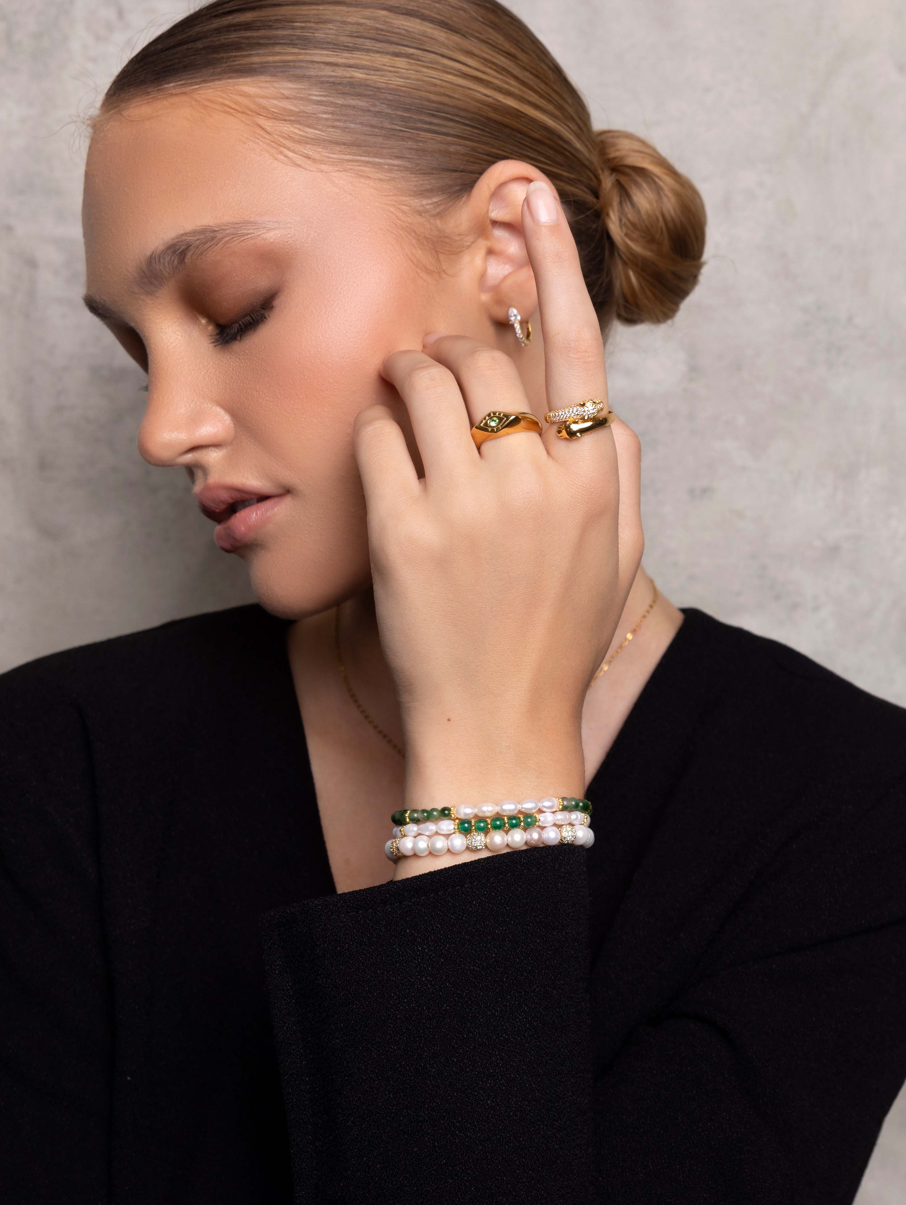 Women'S Beaded Bracelet With Pearl And Ocean Grass Agate