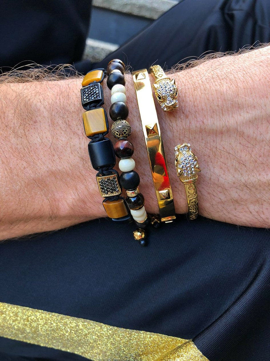 The Cz Flatbead Collection with Tiger eye and onyx