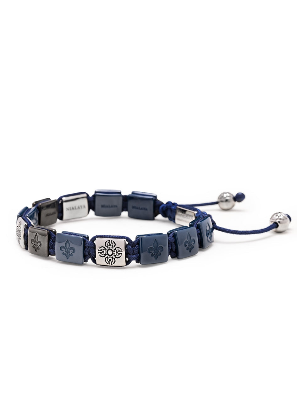 Men'S Ceramic Flatbead Bracelet In Blue, Grey, And Silver