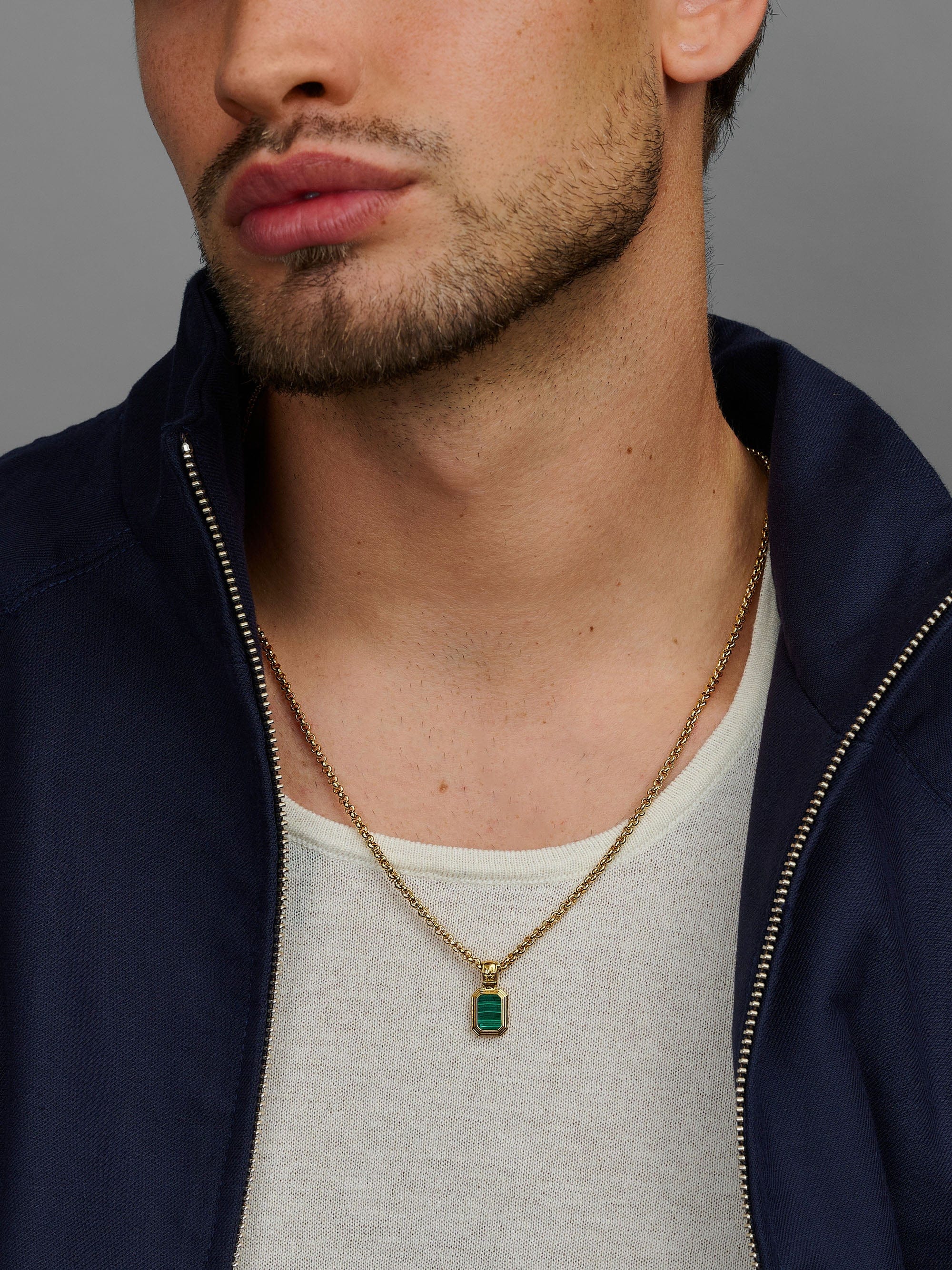 Men'S Sterling Silver Necklace With Two In One Malachite & Black Onyx Pendant