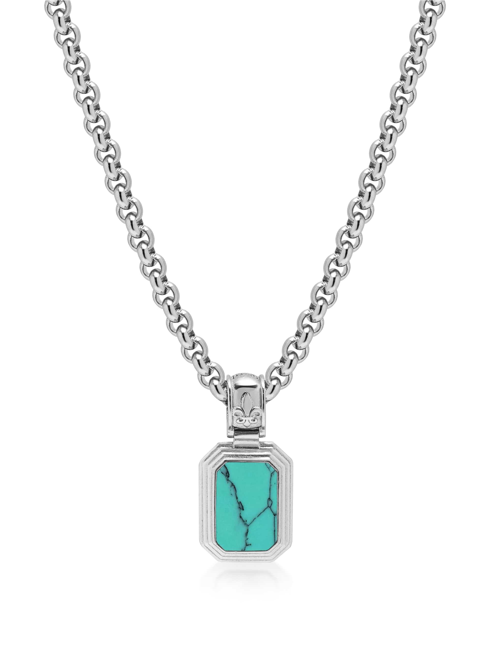 Men'S Sterling Silver Necklace With Two In One Turquoise & Black Onyx Pendant