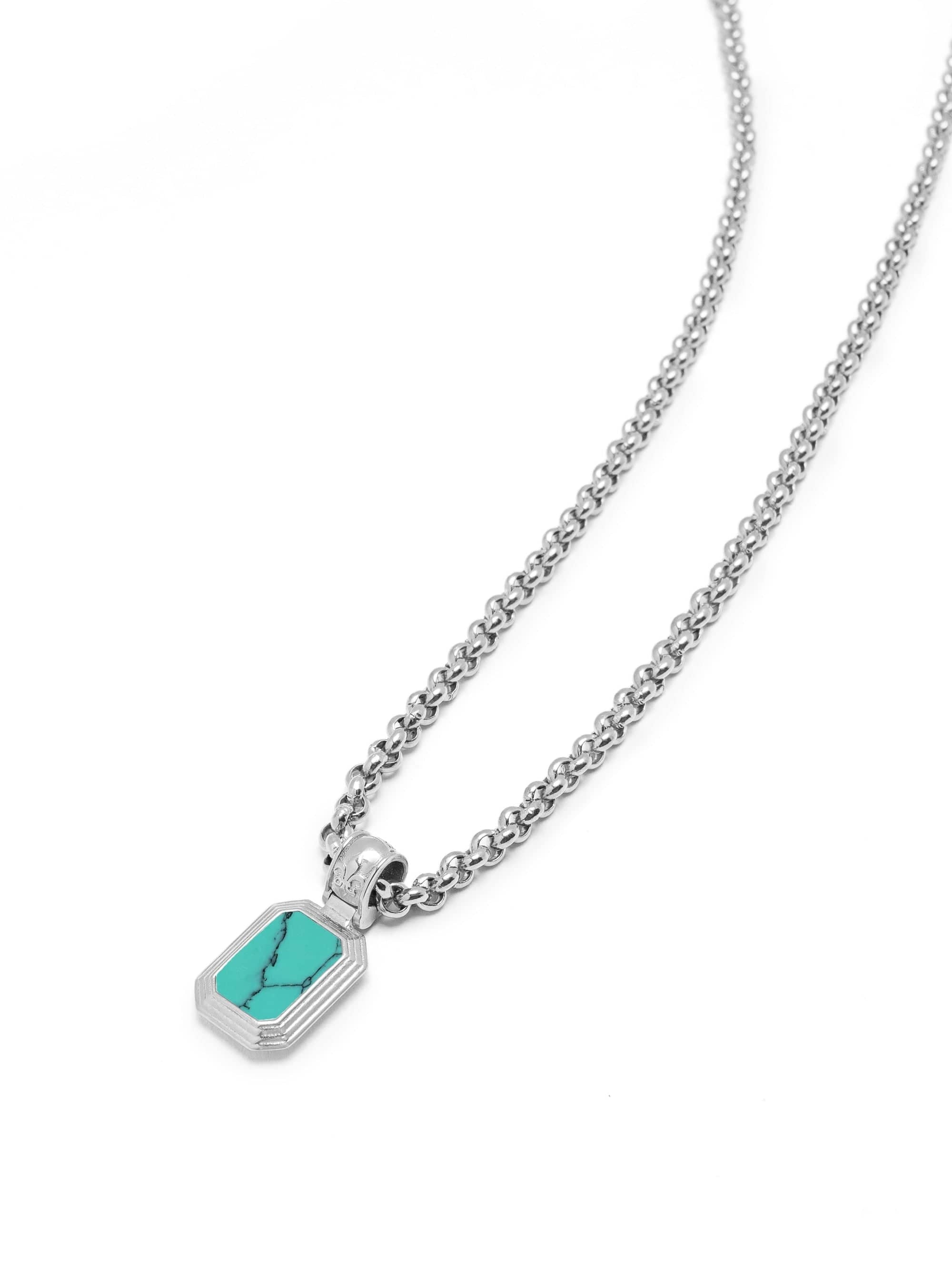 Men'S Sterling Silver Necklace With Two In One Turquoise & Black Onyx Pendant